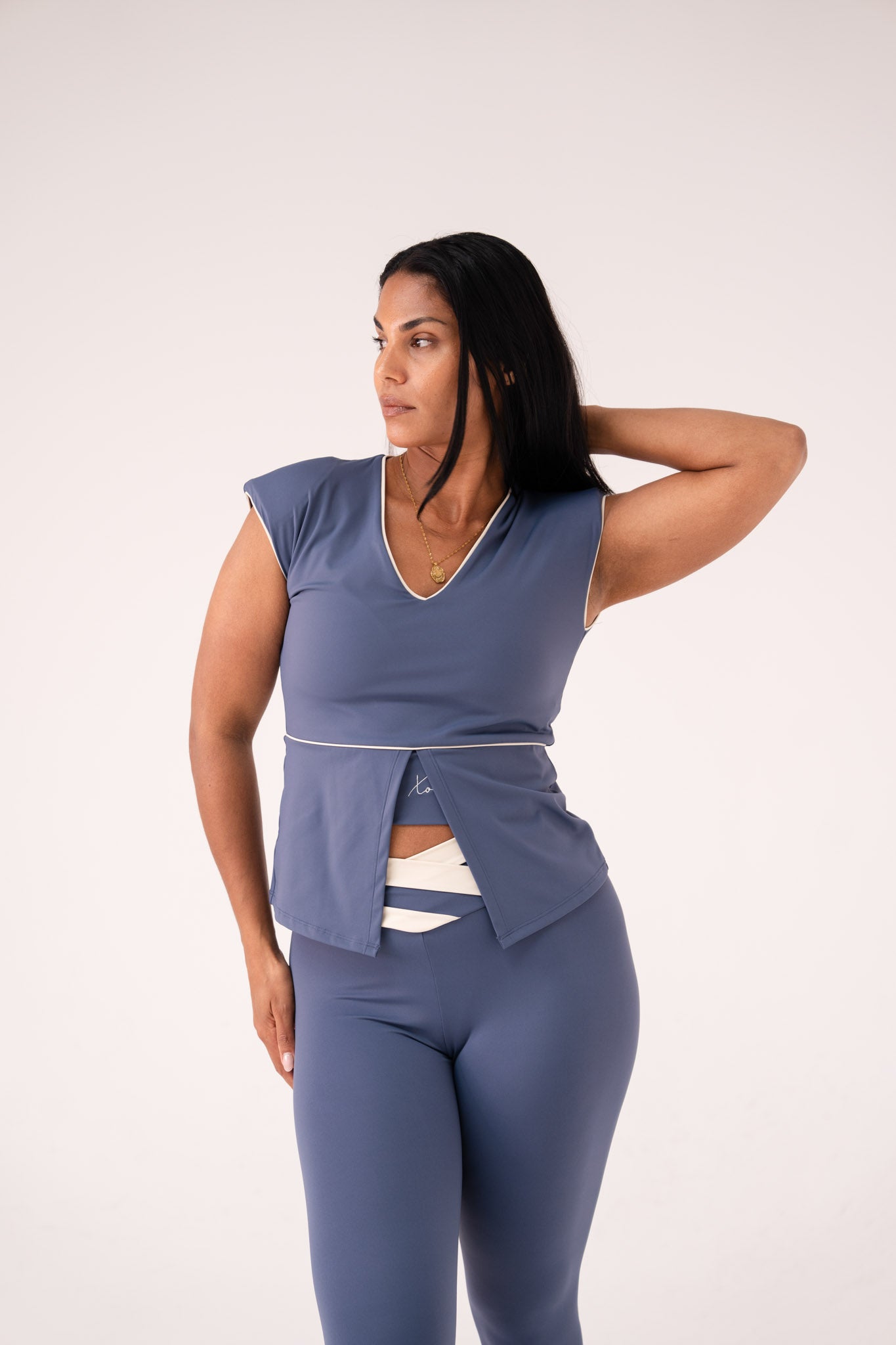 Love Laura Cream Trim Leisure Top In Navy