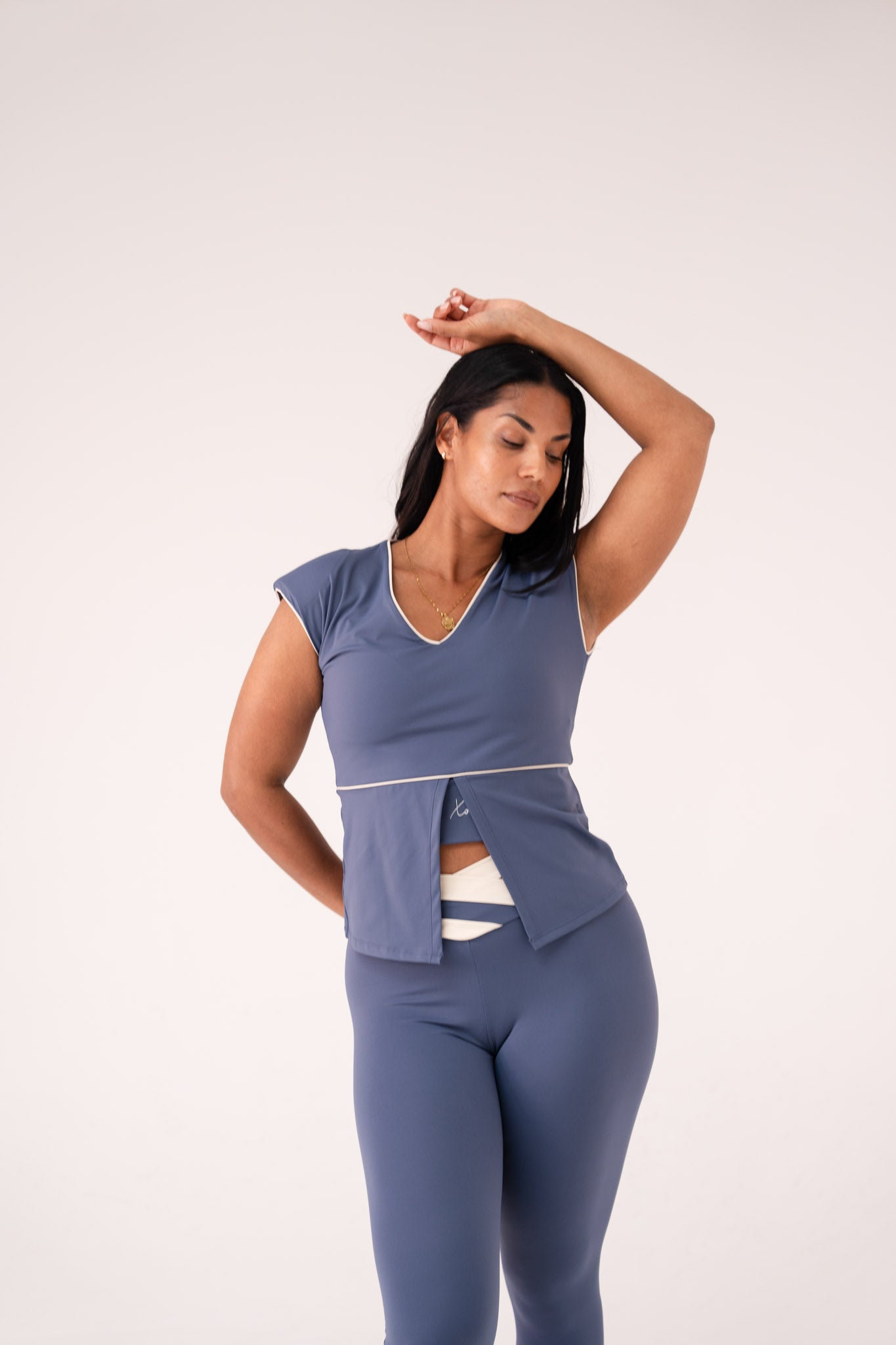 Love Laura Cream Trim Leisure Top In Navy