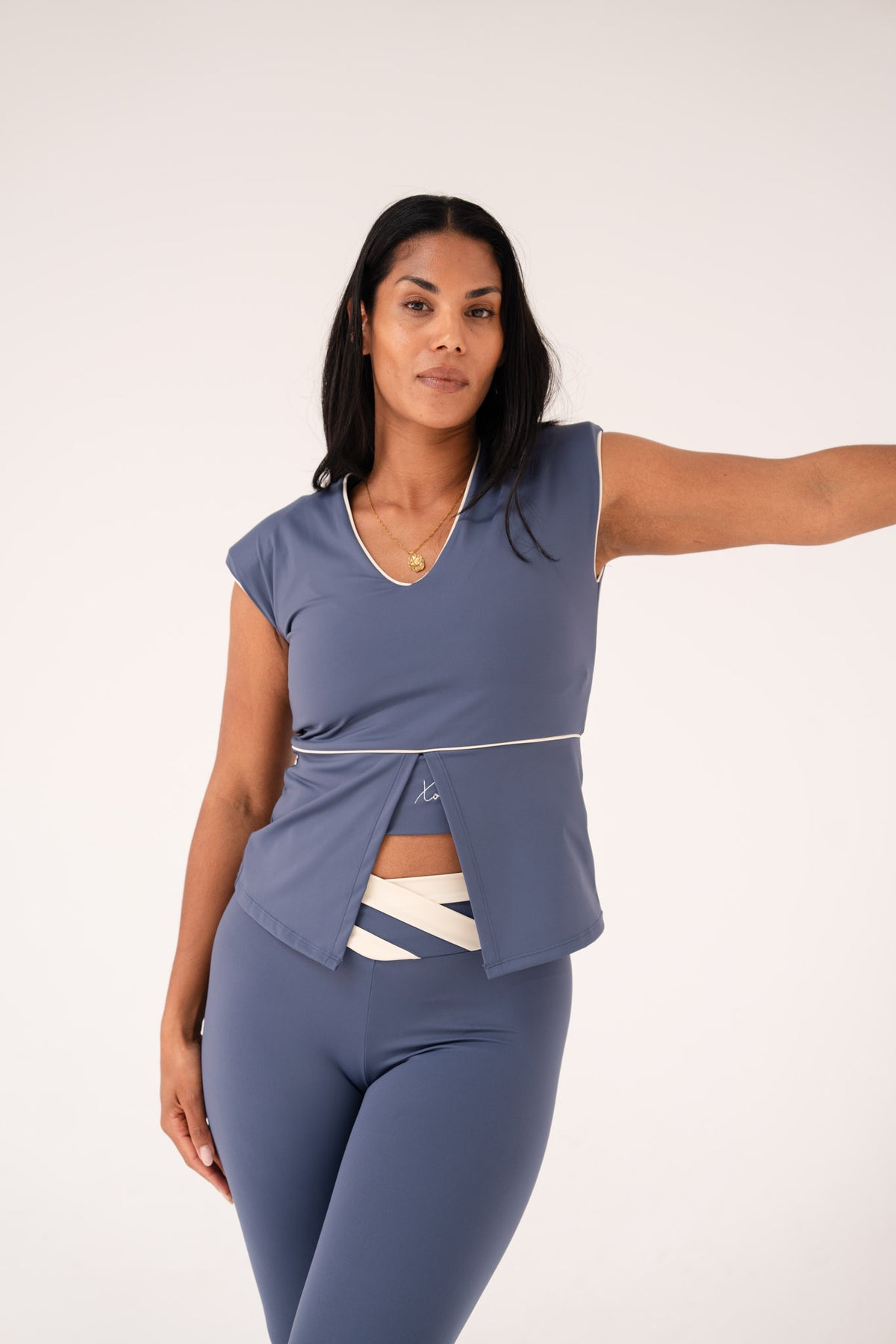 Love Laura Cream Trim Leisure Top In Navy