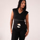 Love Laura Cream Trim Leisure Top In Black