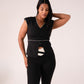 Love Laura Cream Trim Leggings In Black