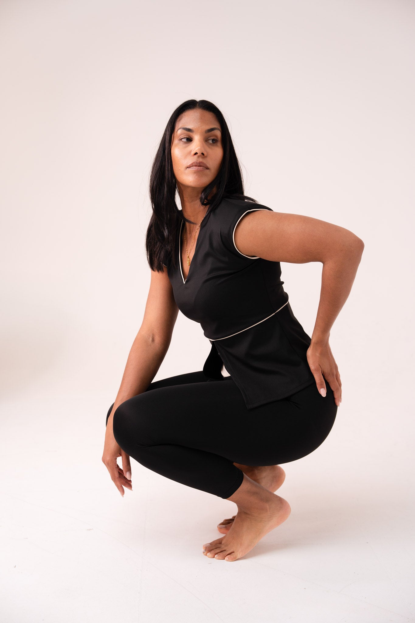 Love Laura Cream Trim Leggings In Black