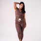 Love Laura Cream Trim Leggings In Chocolate