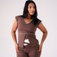 Love Laura Cream Trim Leisure Top In Chocolate