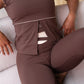 Love Laura Cream Trim Leggings In Chocolate