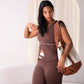 Love Laura Cream Trim Leggings In Chocolate