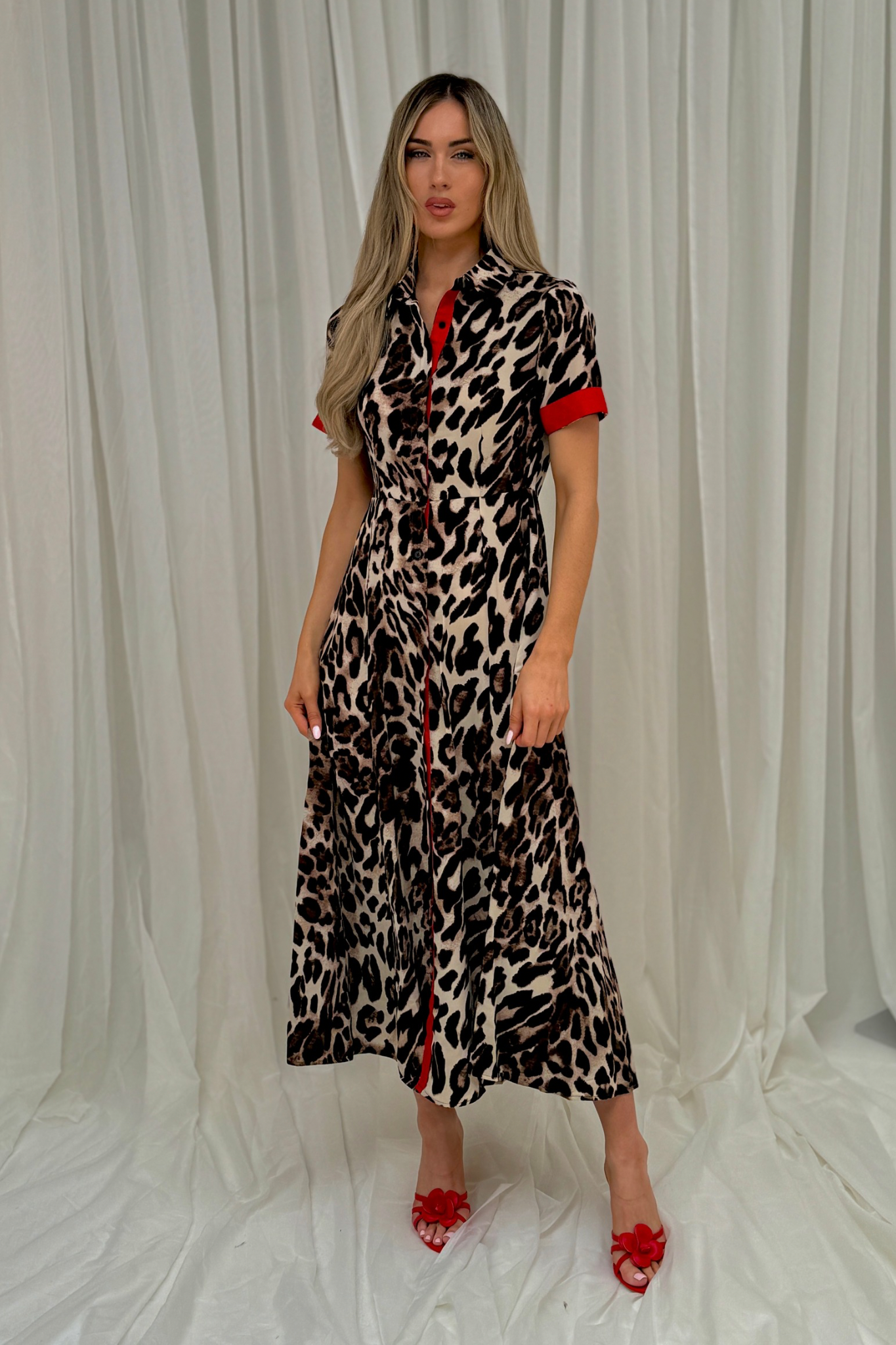 Millie Contrast Trim Dress In Leopard