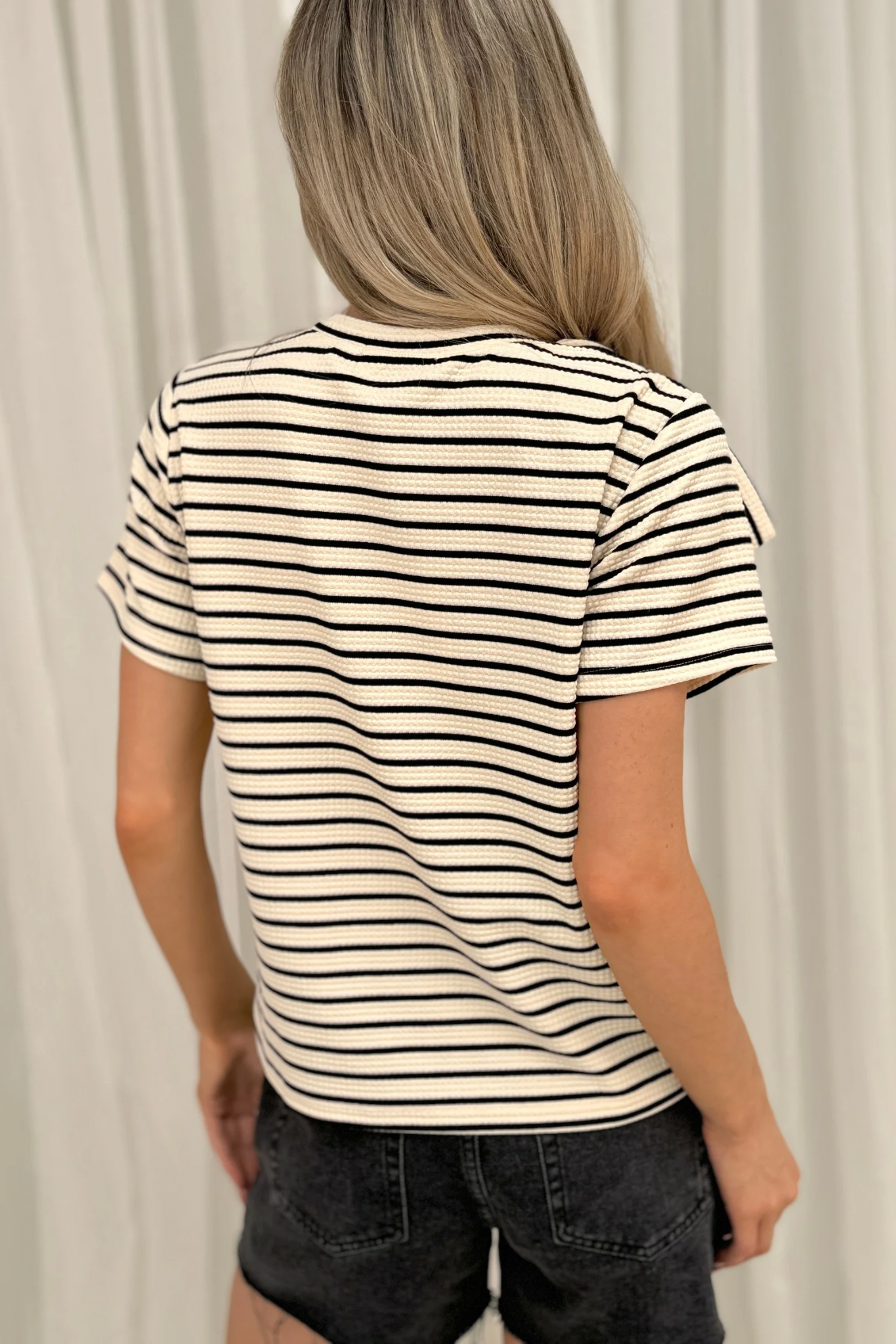 Millie Bow Front Stripe T-Shirt In Cream