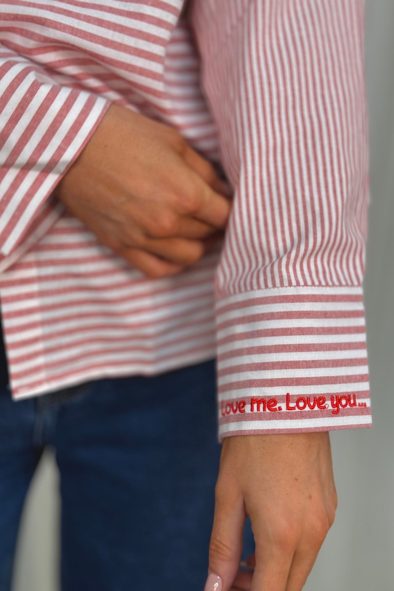 Millie Cuff Detail Stripe Shirt In Red