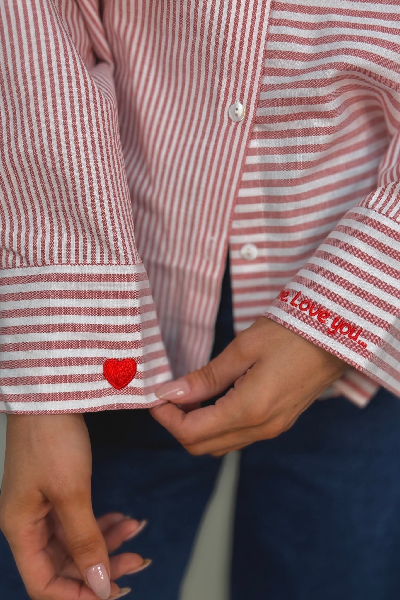 Millie Cuff Detail Stripe Shirt In Red