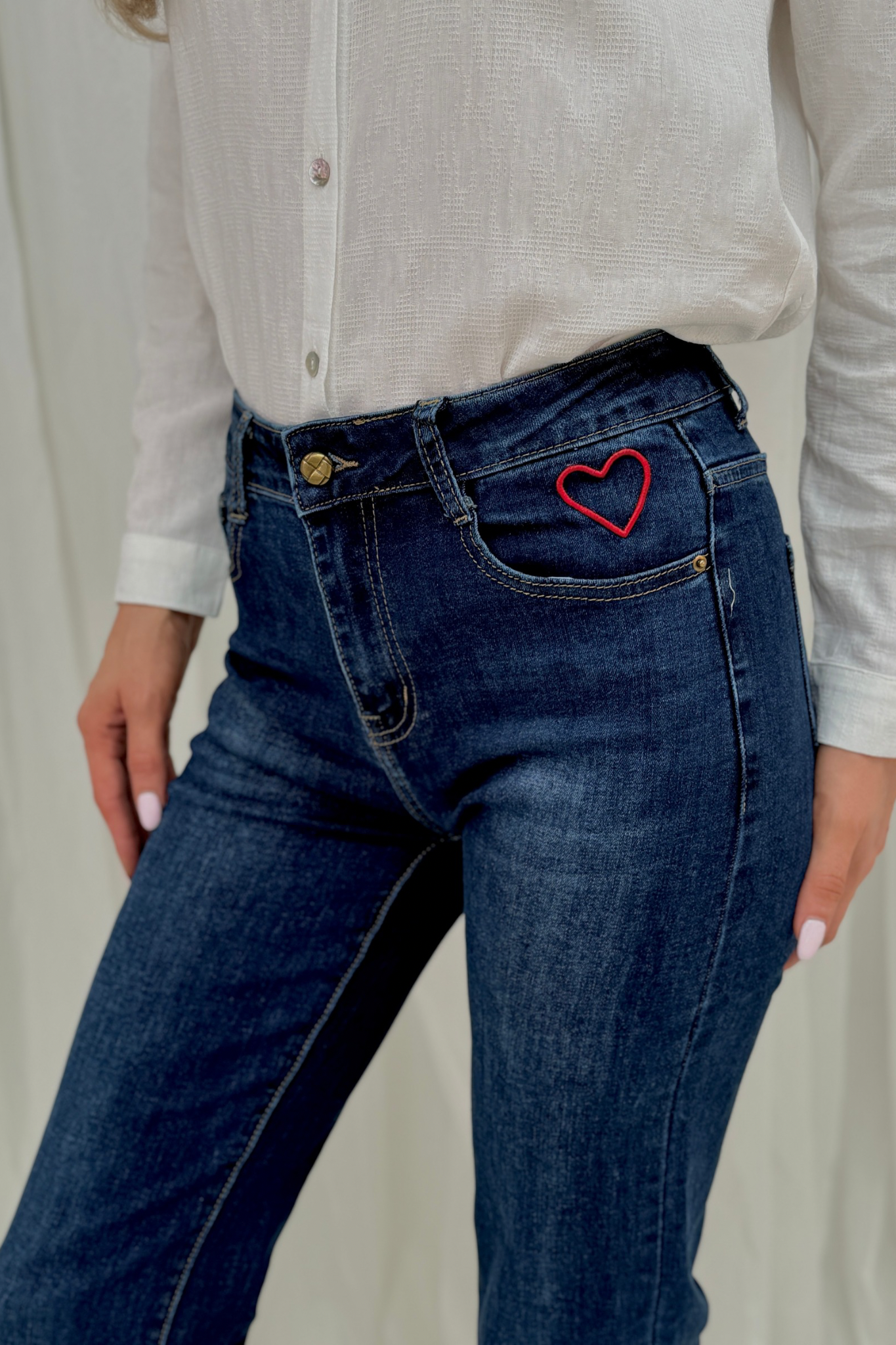 Megan Heart Embroidered Jeans In Dark Wash