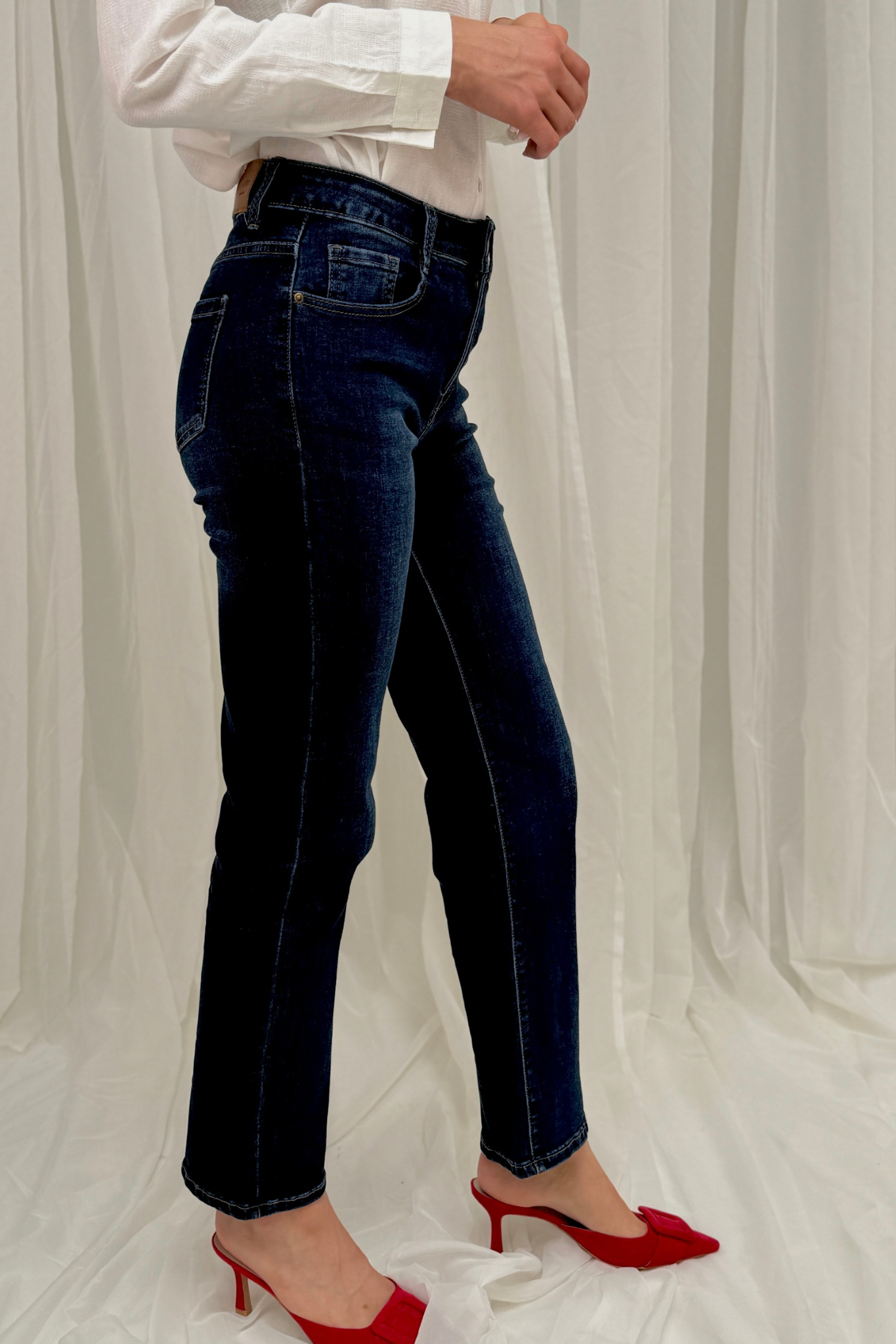 Megan Heart Embroidered Jeans In Dark Wash