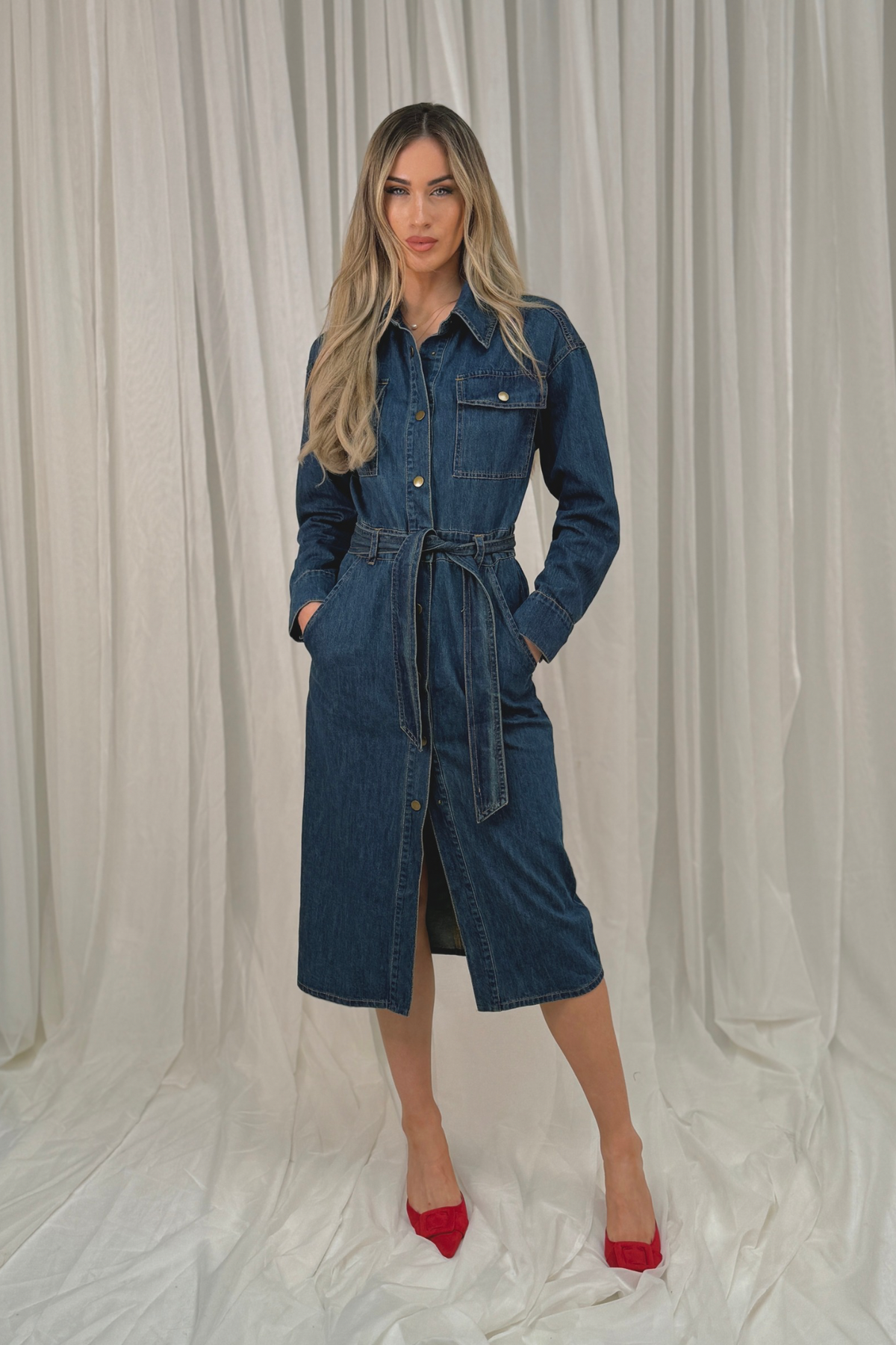 Holly Denim Shirt Dress In Dark Wash