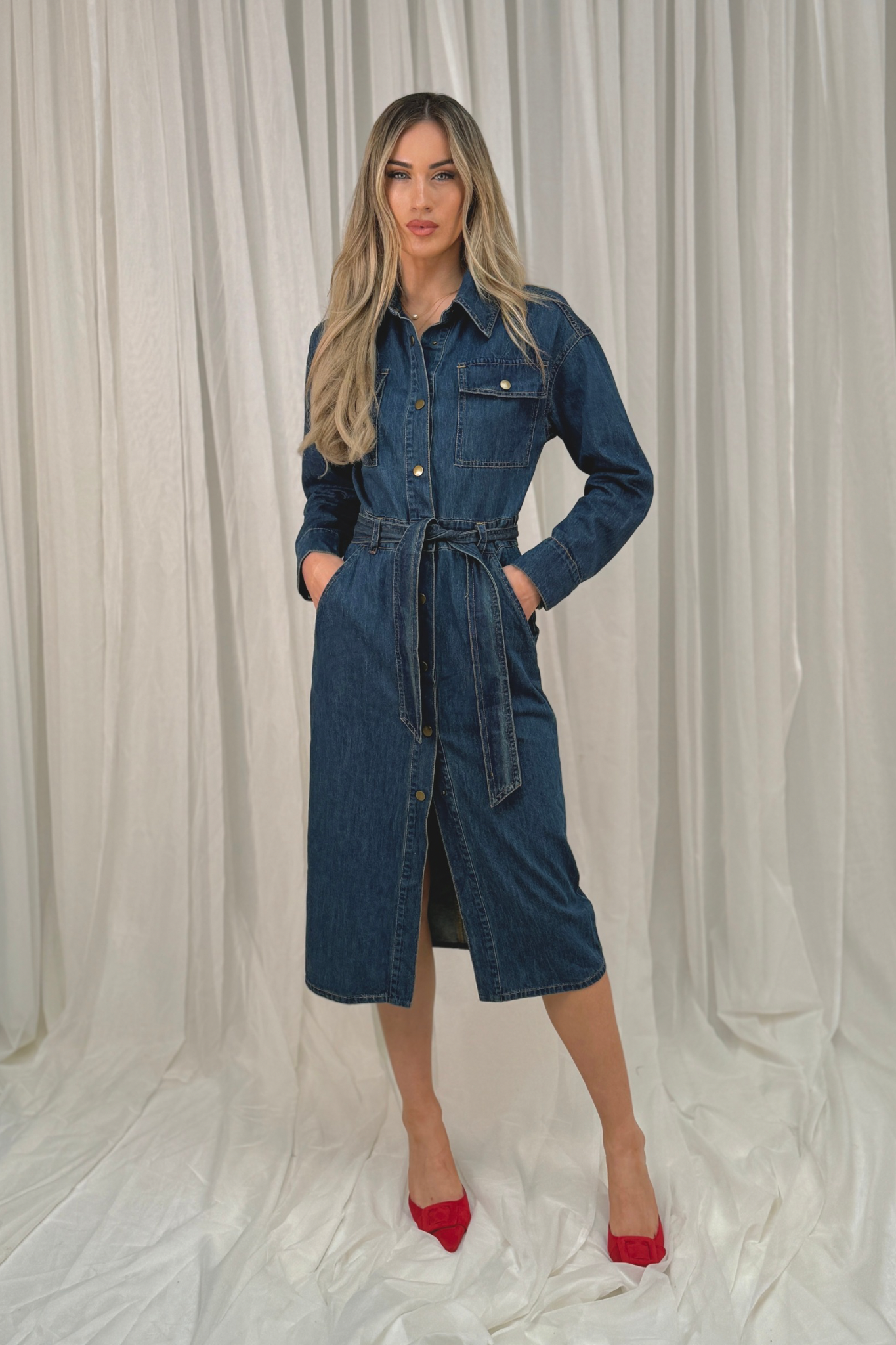 Holly Denim Shirt Dress In Dark Wash