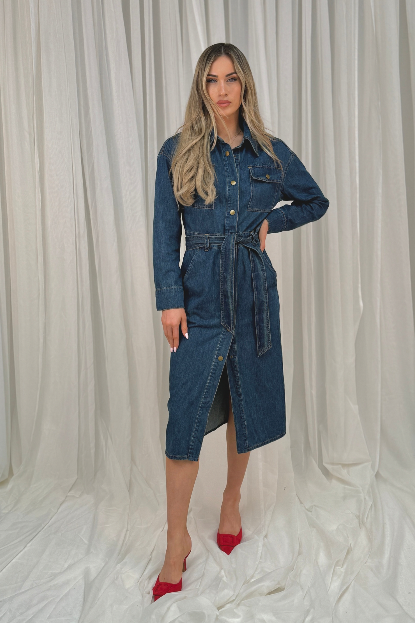 Holly Denim Shirt Dress In Dark Wash