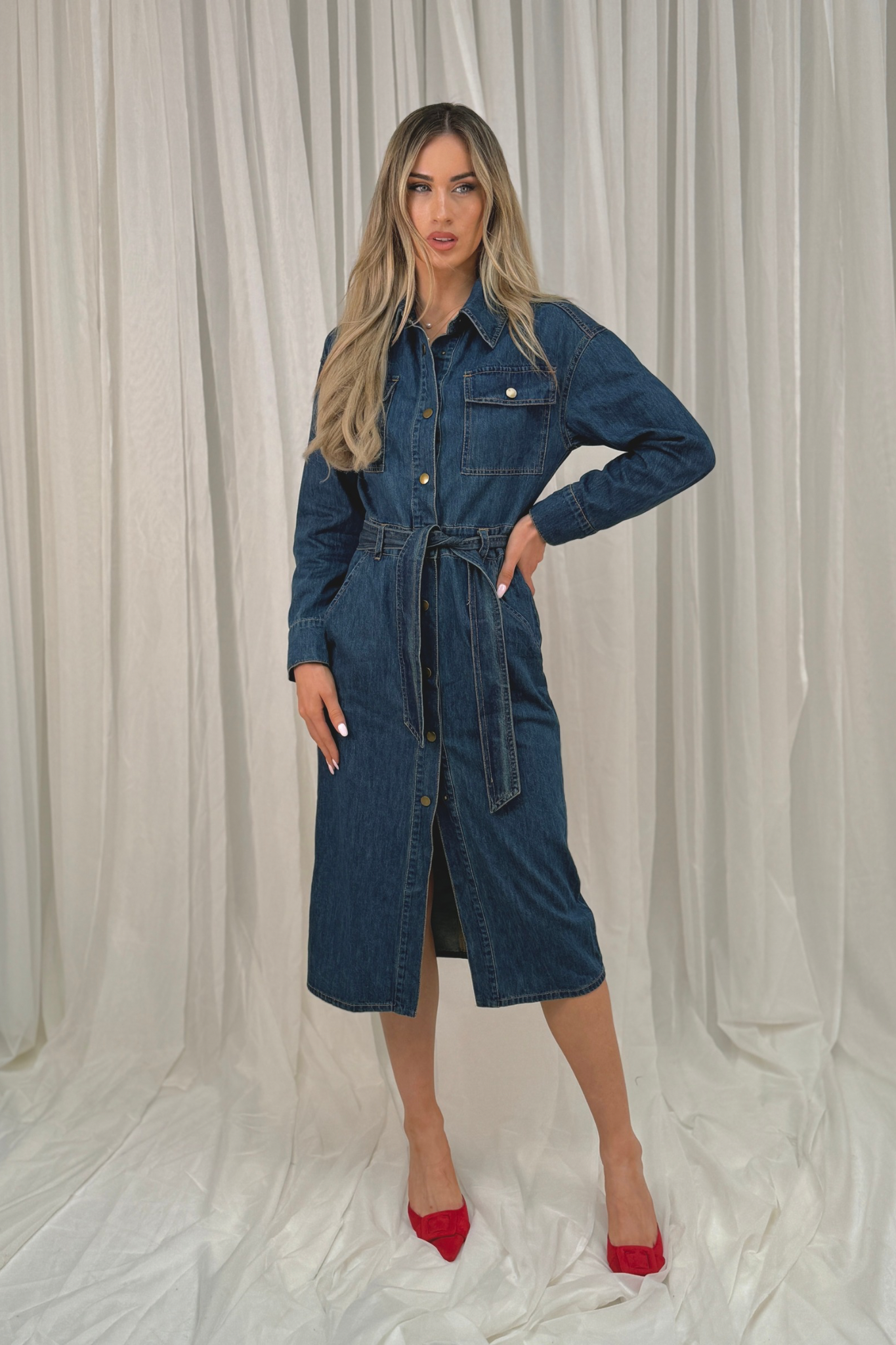 Holly Denim Shirt Dress In Dark Wash