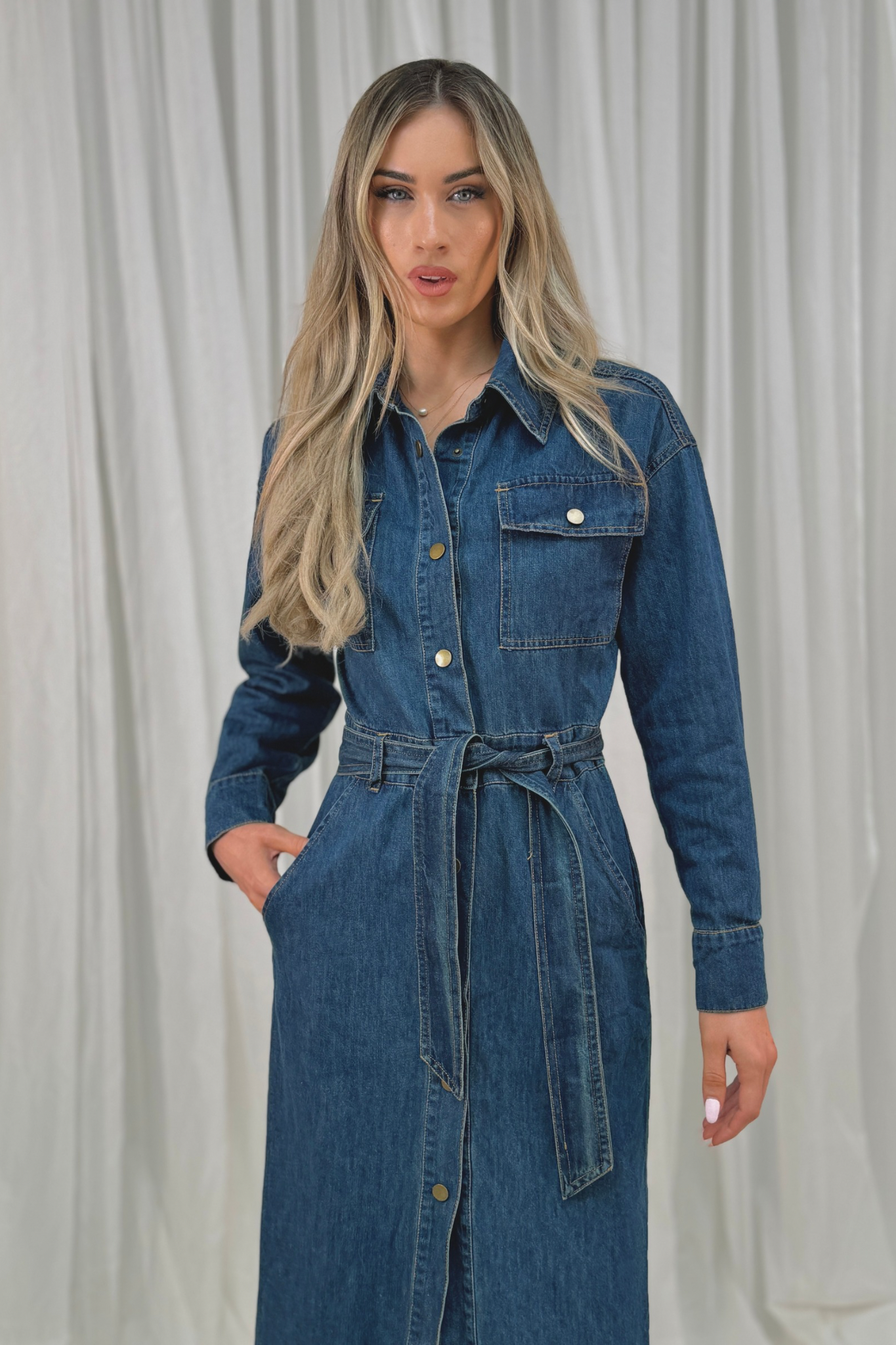 Holly Denim Shirt Dress In Dark Wash