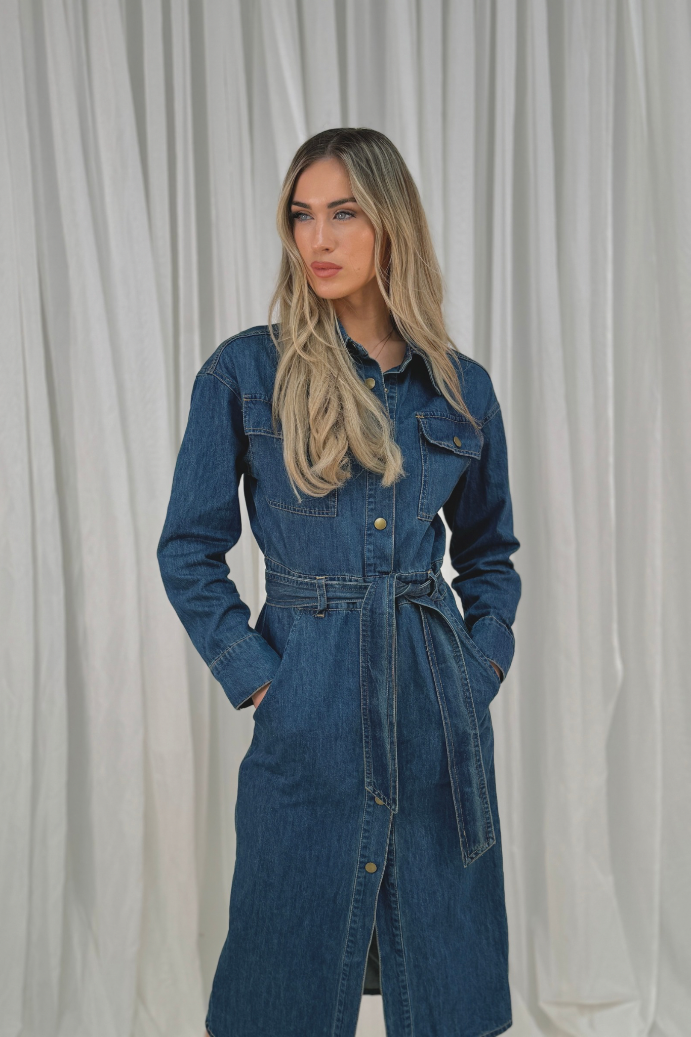 Holly Denim Shirt Dress In Dark Wash