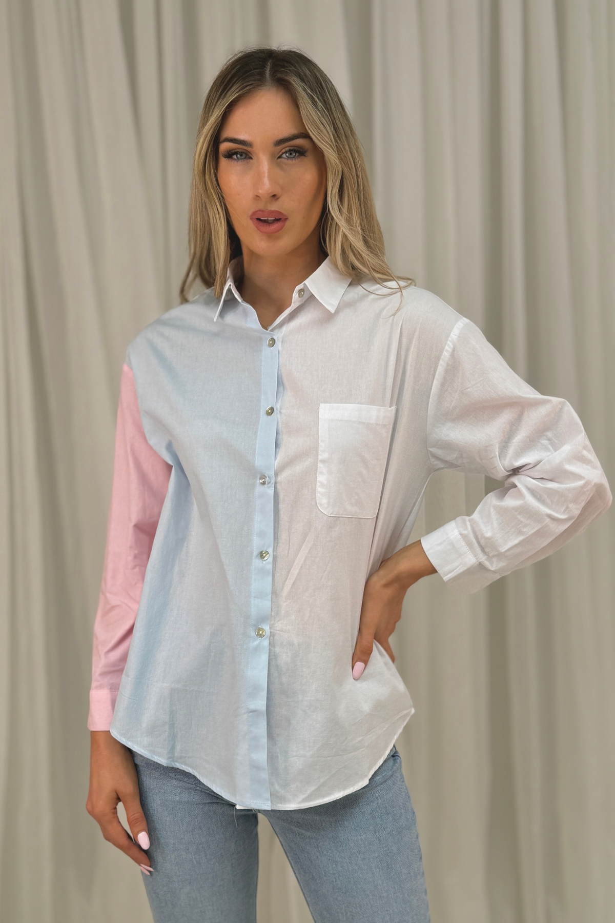 Megan Contrast Shirt In White Multi