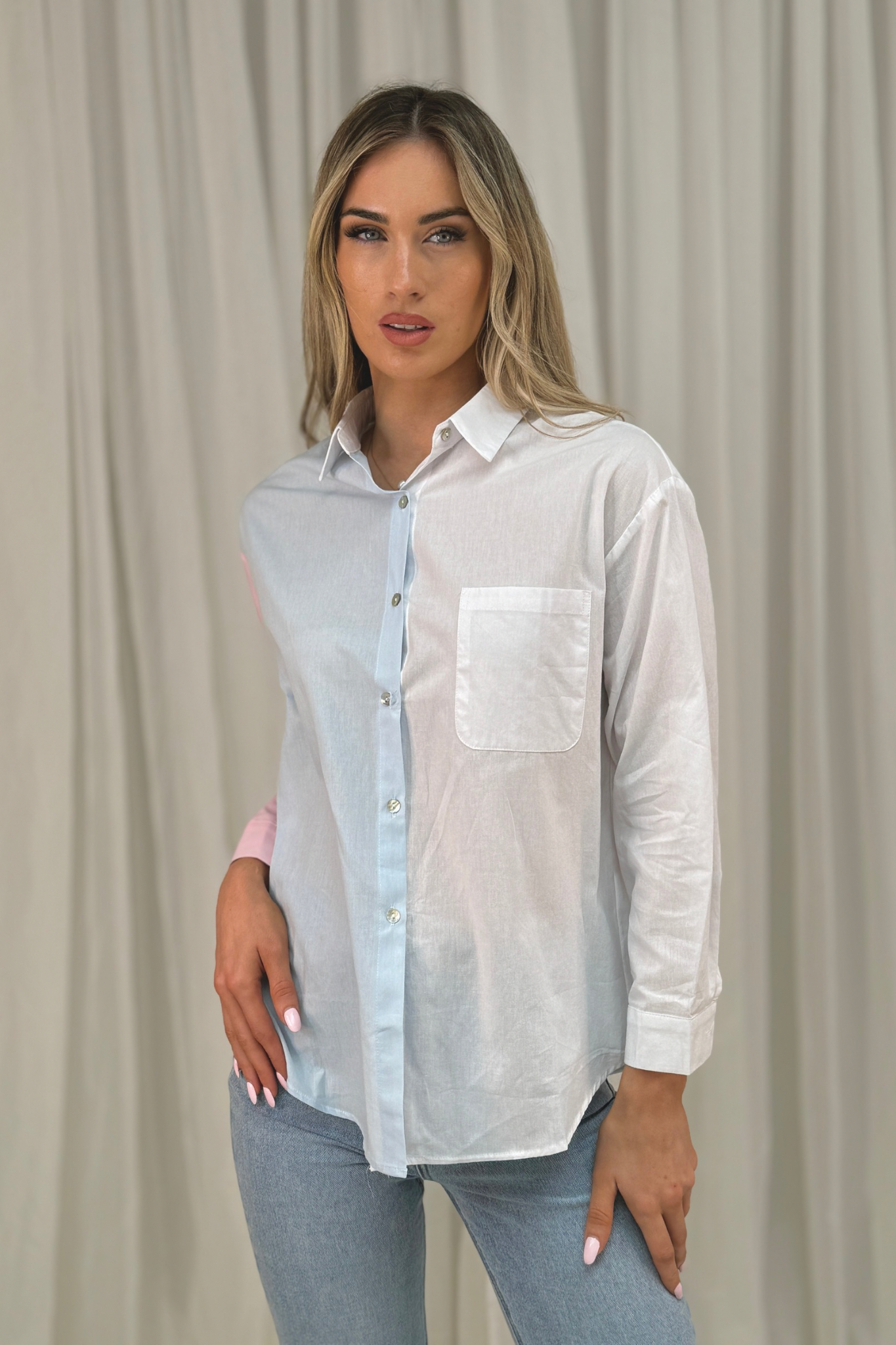 Megan Contrast Shirt In White Multi