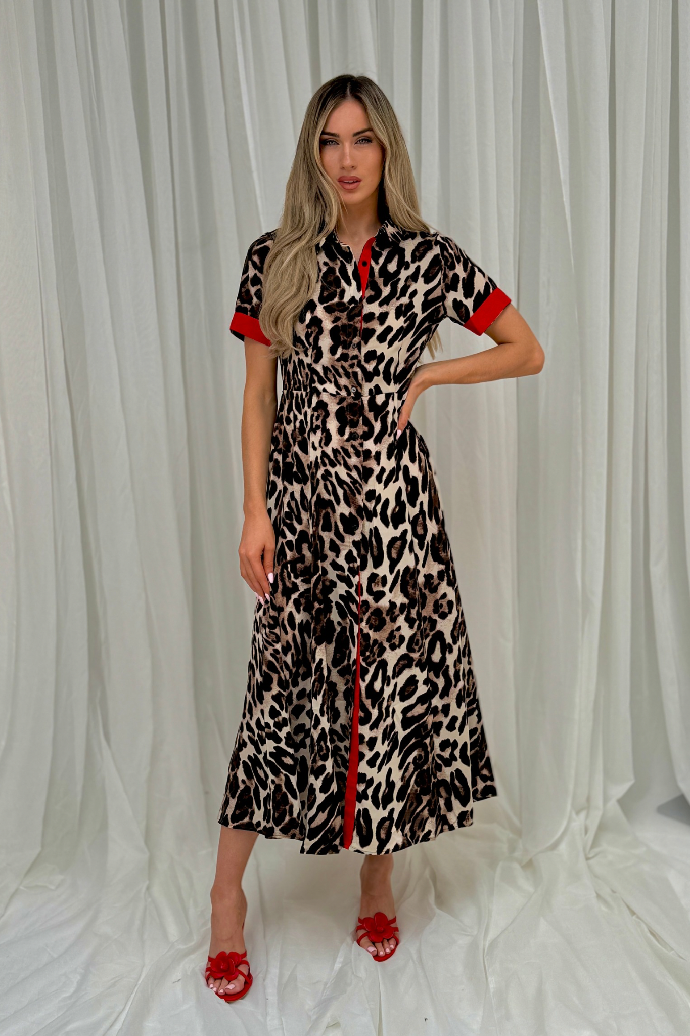 Millie Contrast Trim Dress In Leopard