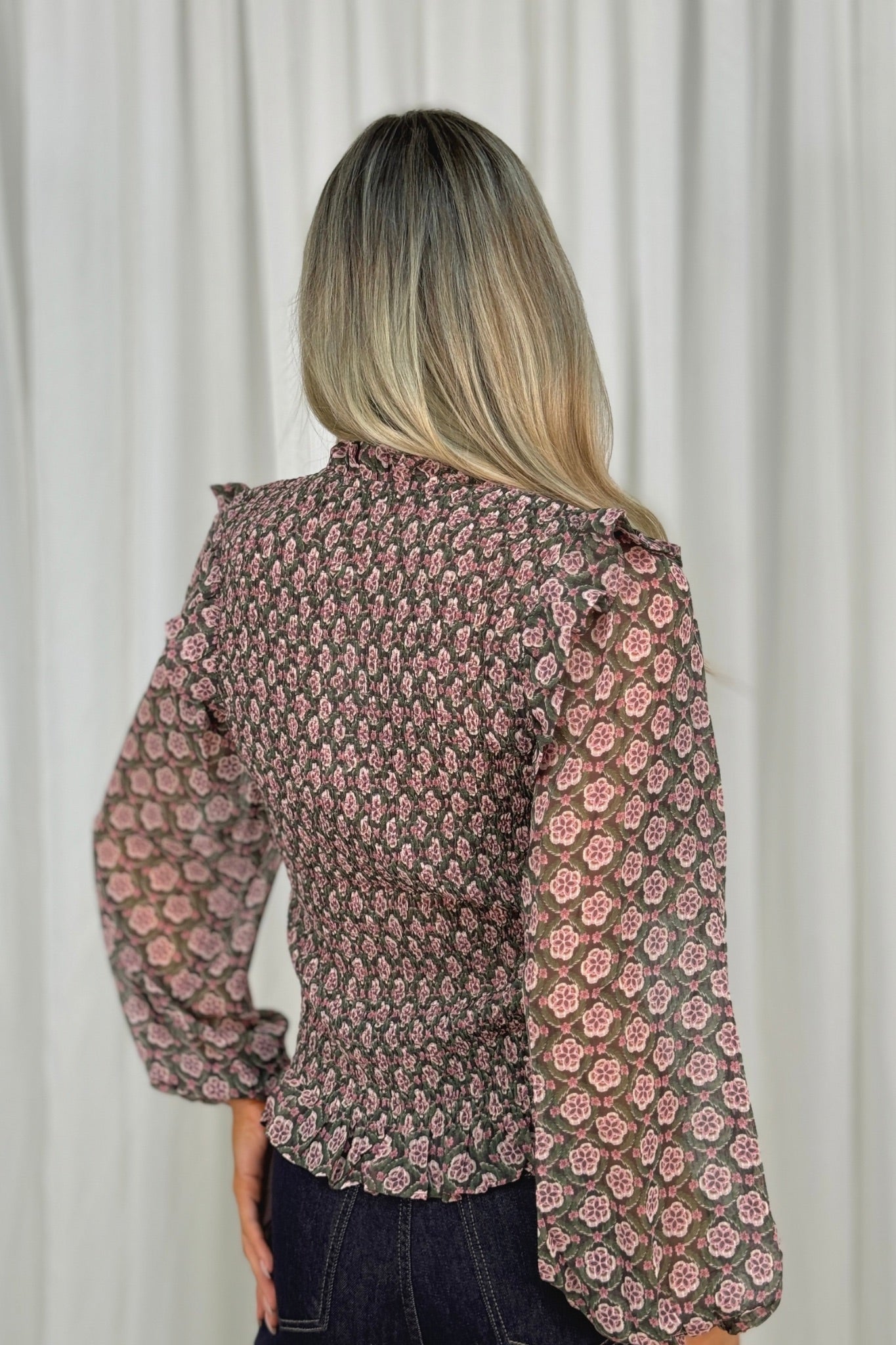 Becca Printed Blouse In Khaki Mix