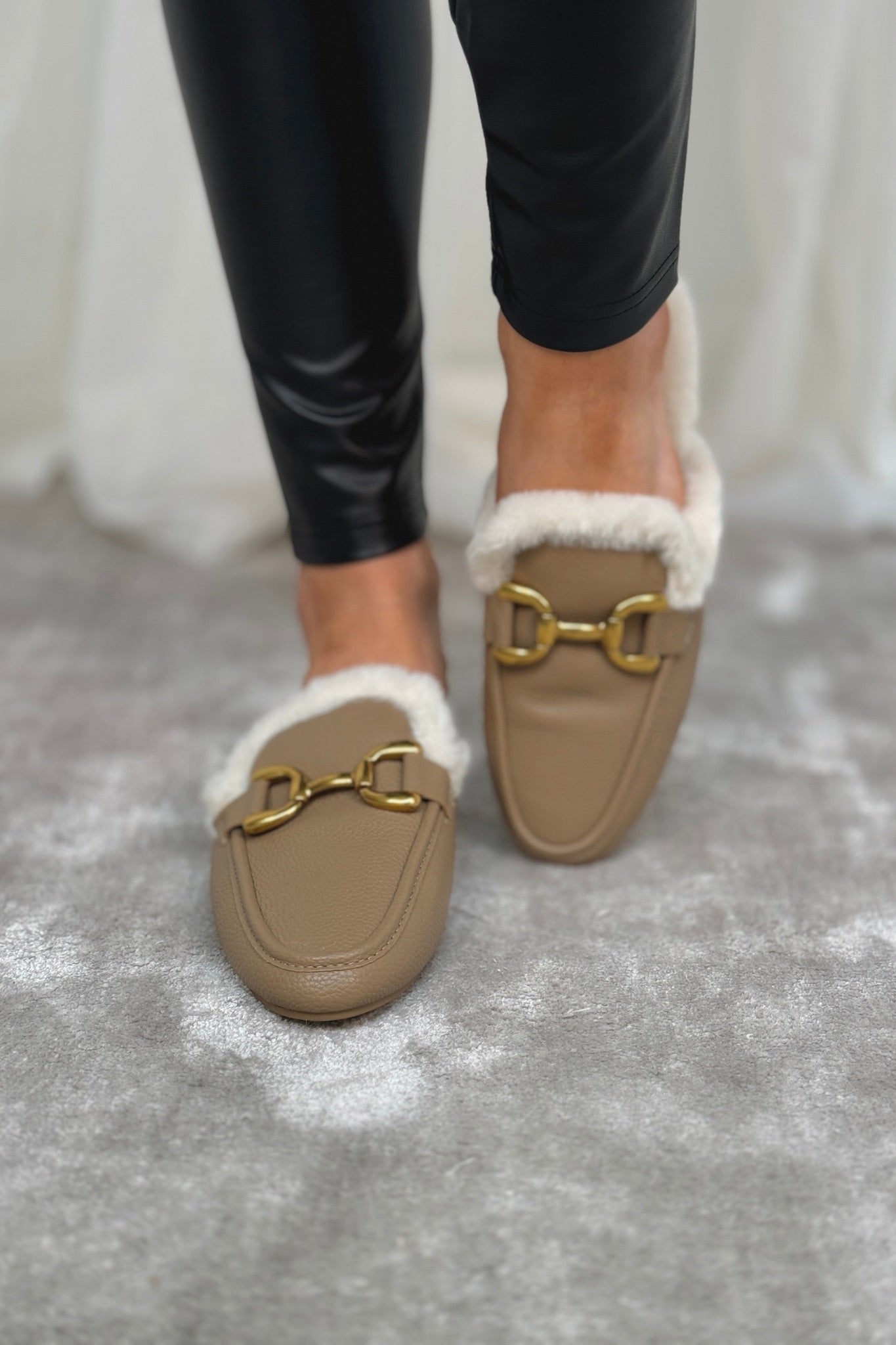 Faith Faux Fur Trim Buckle Mule In Neutral