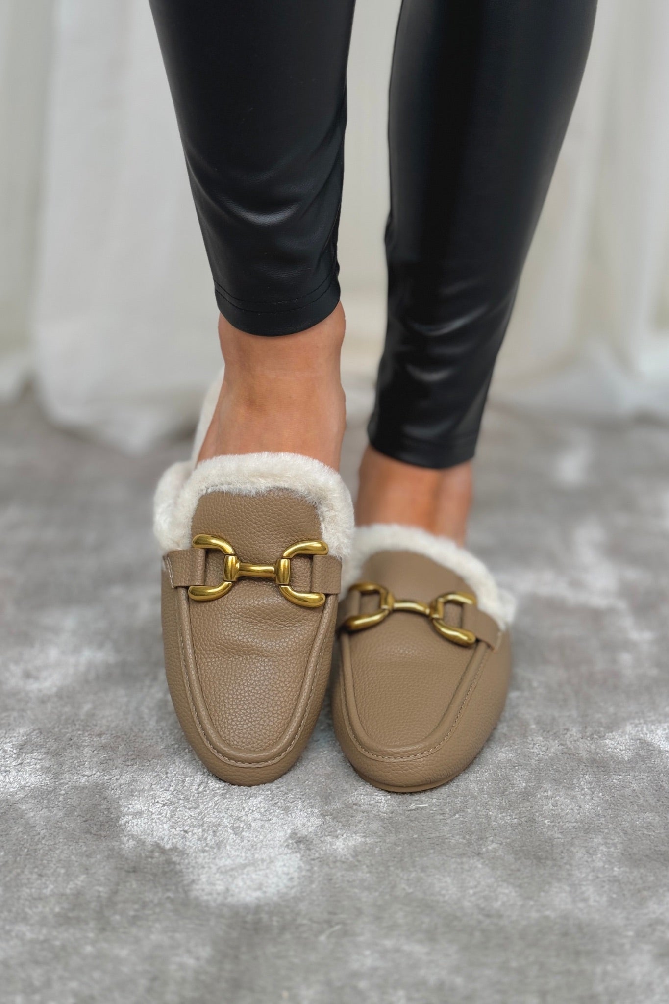 Faith Faux Fur Trim Buckle Mule In Neutral