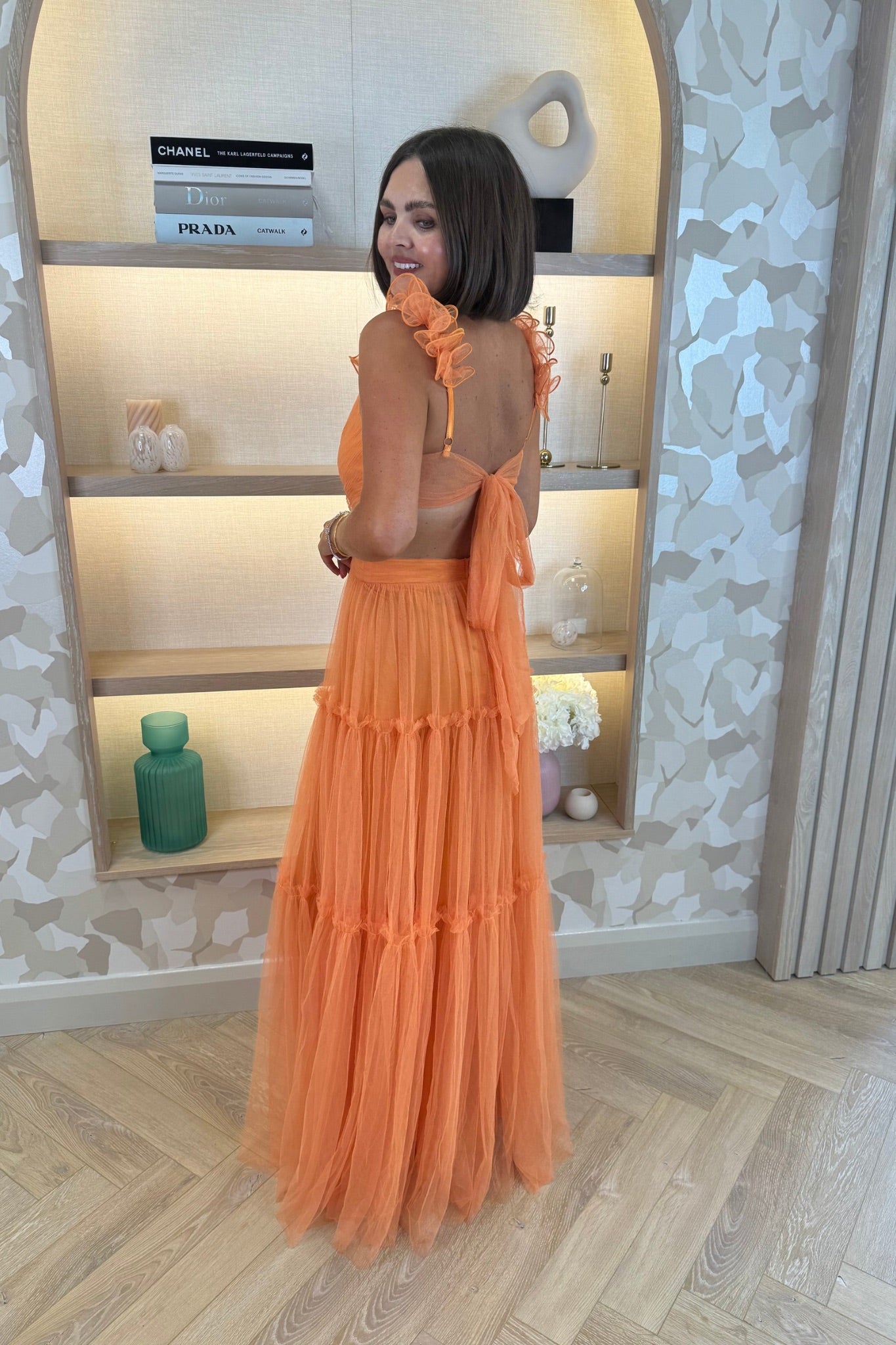 Holly Tulle Maxi Dress In Orange