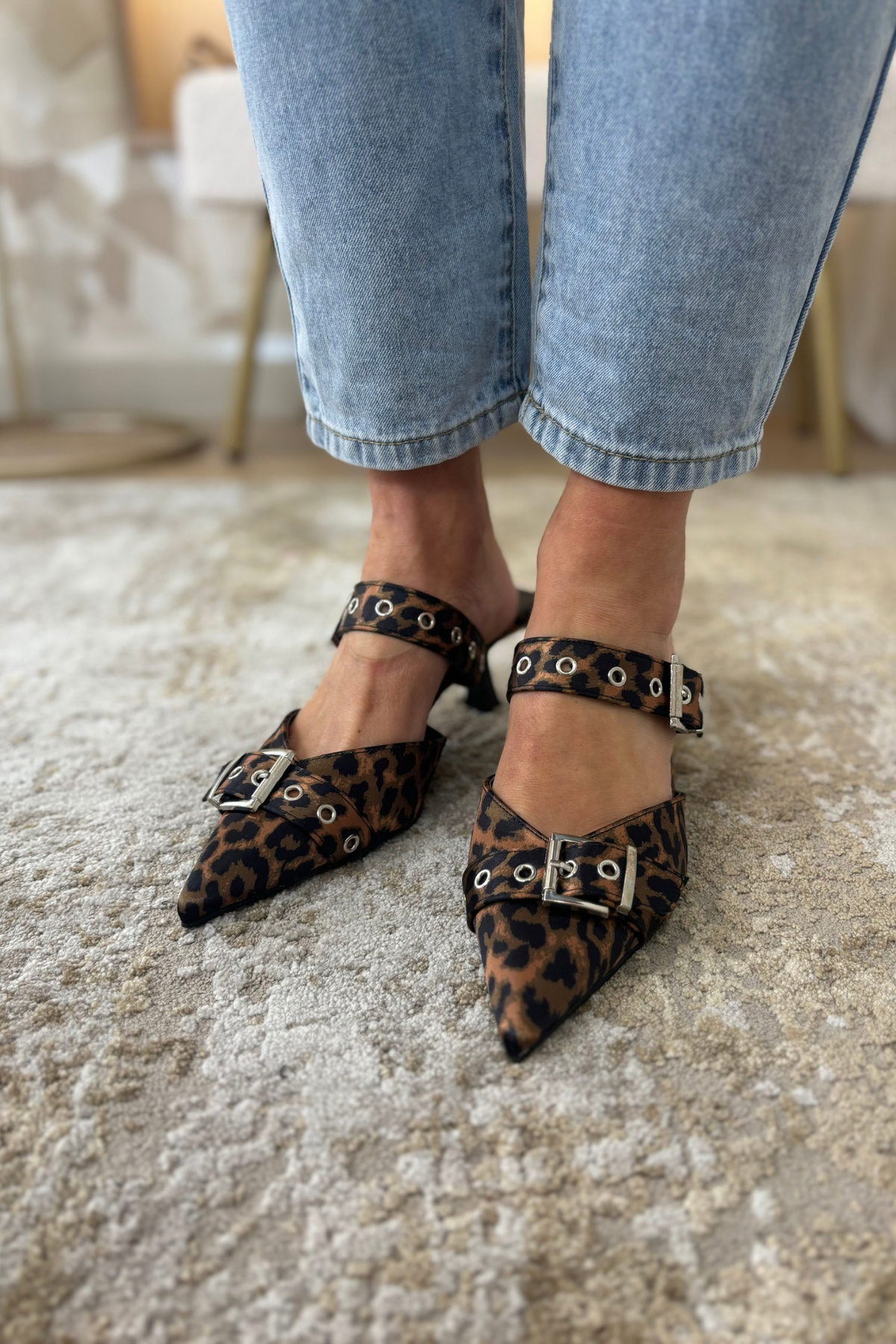 Cathy Heeled Mule In Leopard