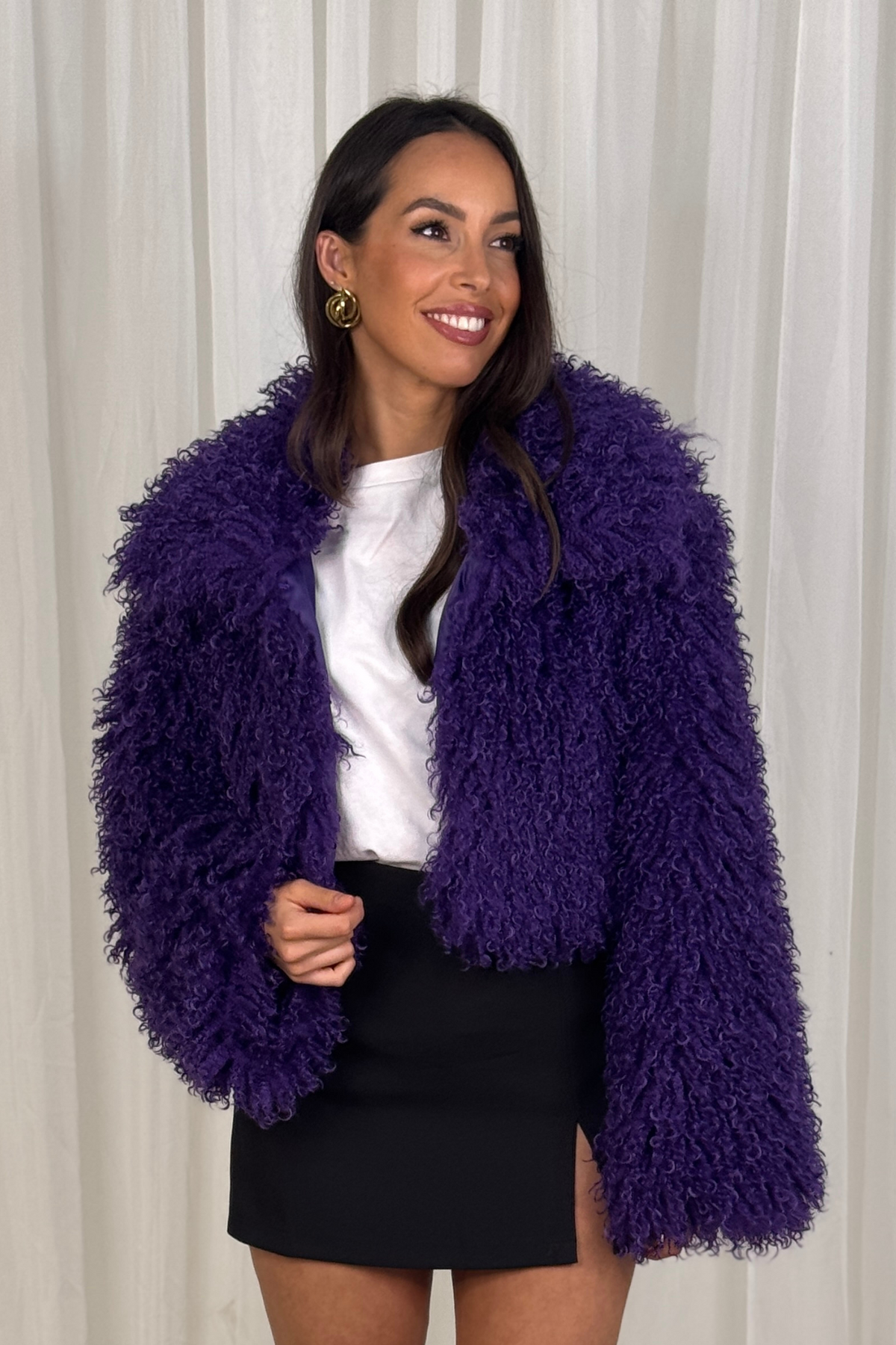 Polly Textured Crop Jacket In Purple