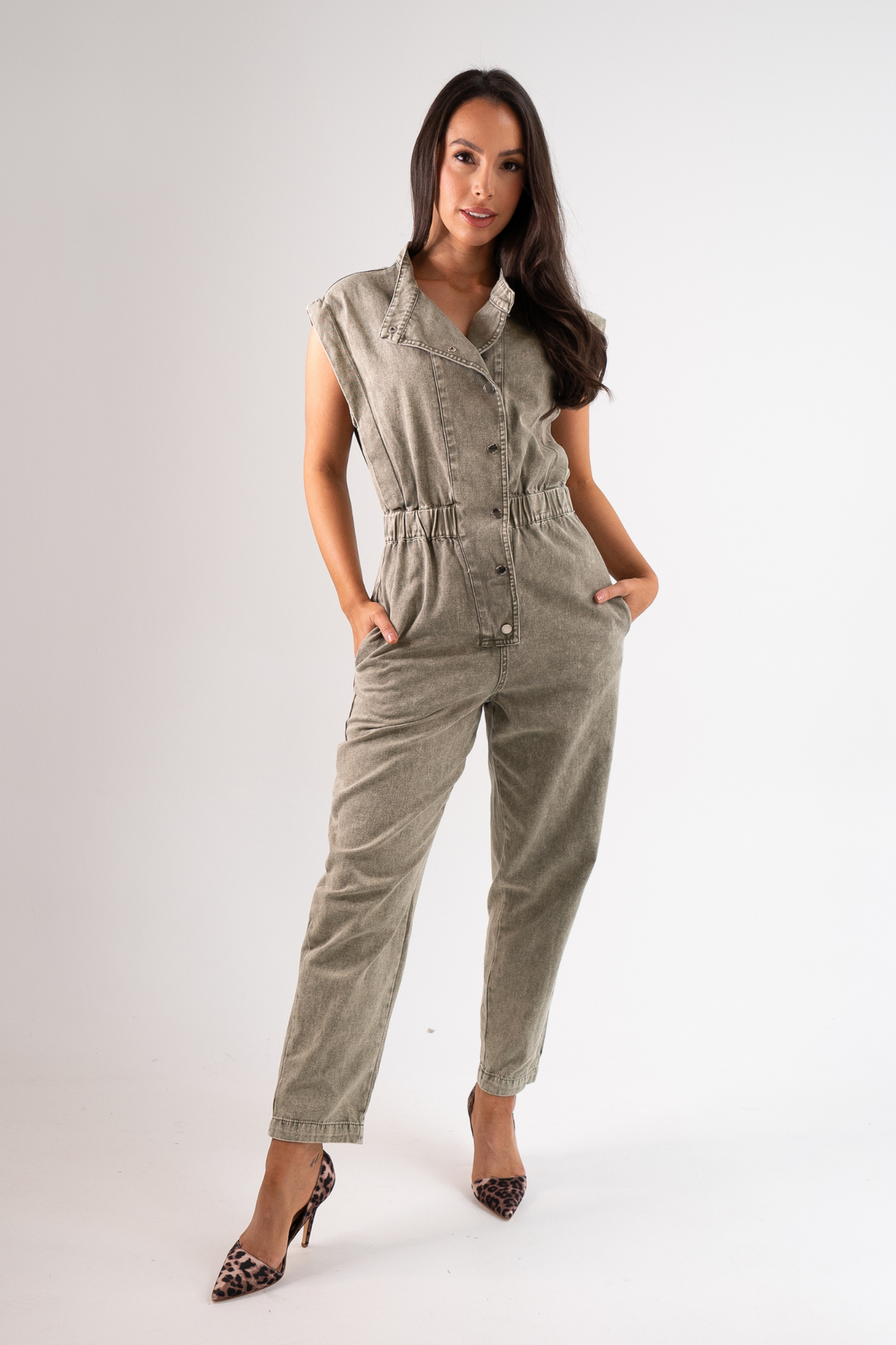 Cora Sleeveless Jumpsuit In Khaki