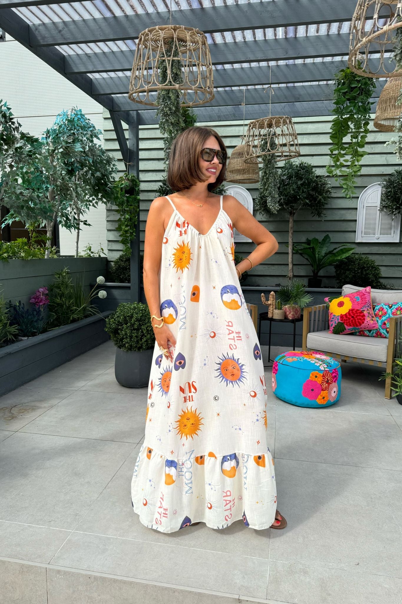 Leona Sun Print Maxi Dress In Neutral