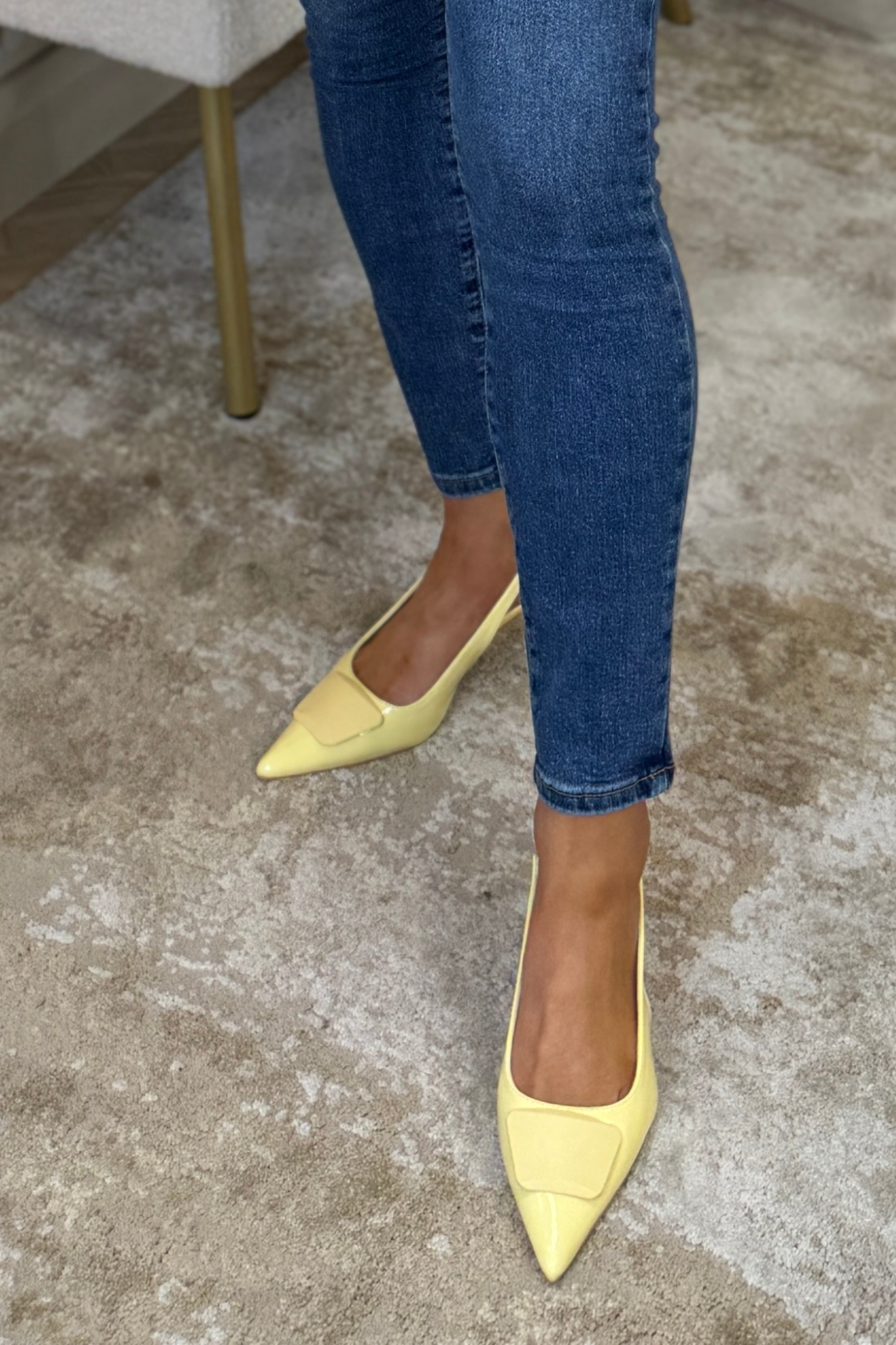 Sadie Toe Detail Slingbacks In Lemon