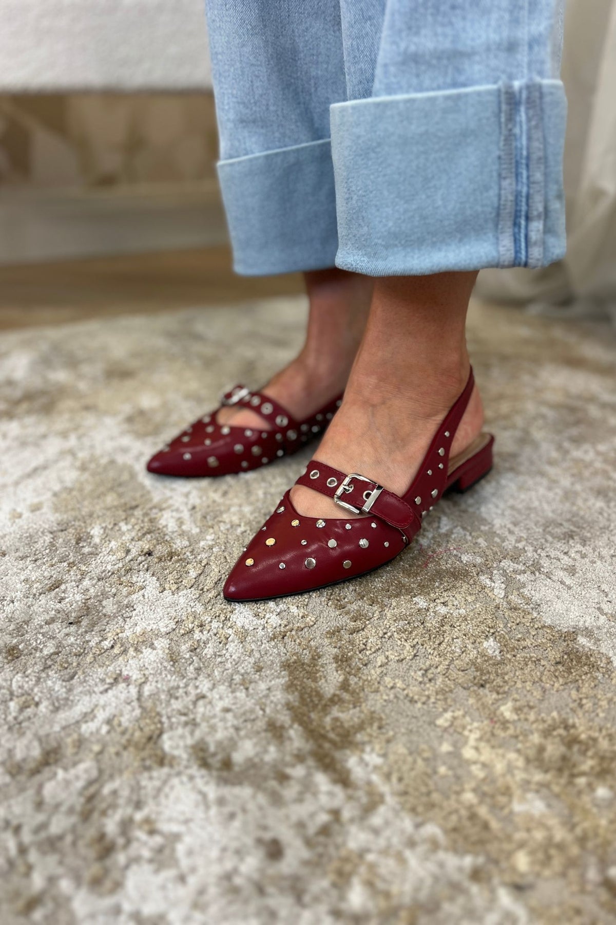 Cathy Studded Slingbacks In Wine Red