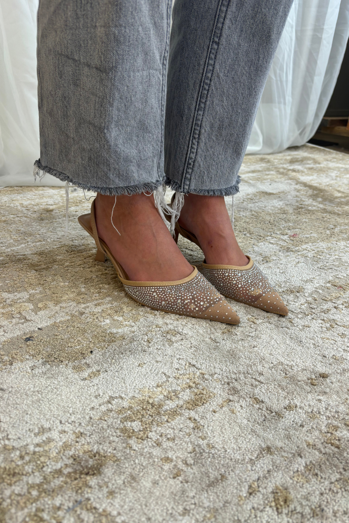 Sadie Embellished Slingback In Tan