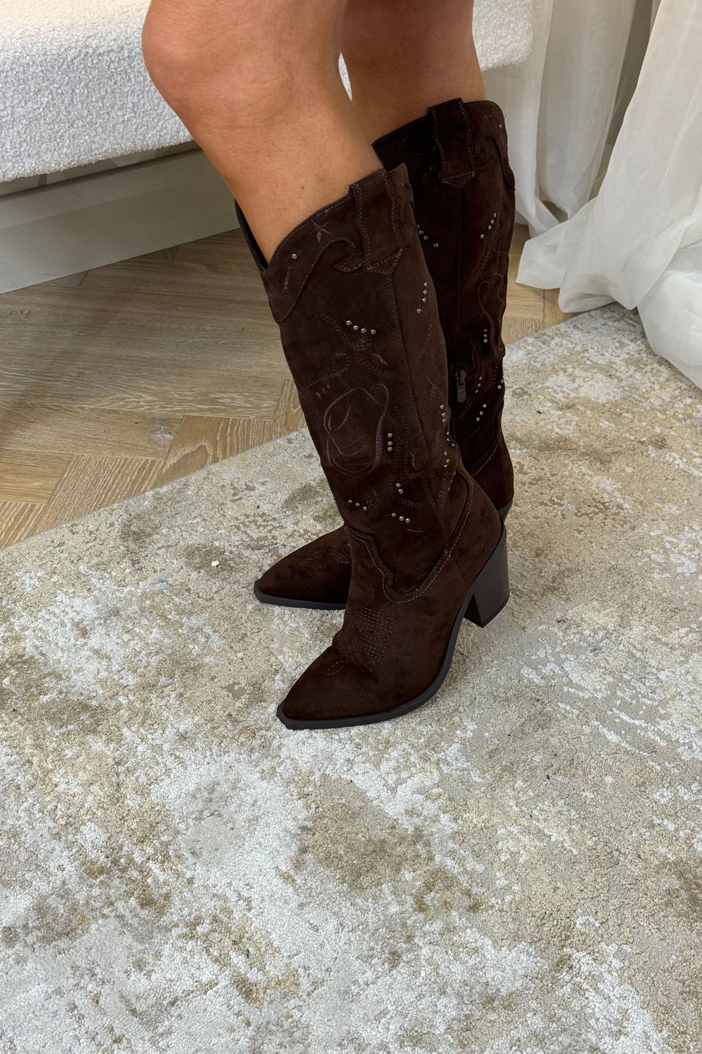 Kelly Embellished Western Boot In Chocolate