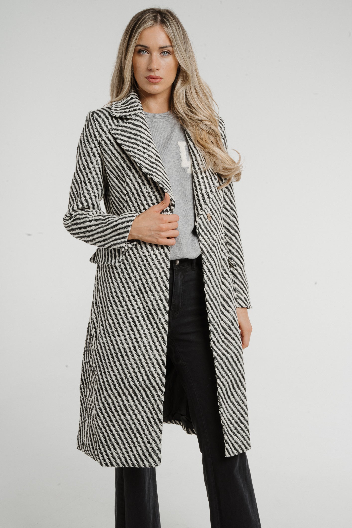 Arabella Stripe Coat In Monochrome