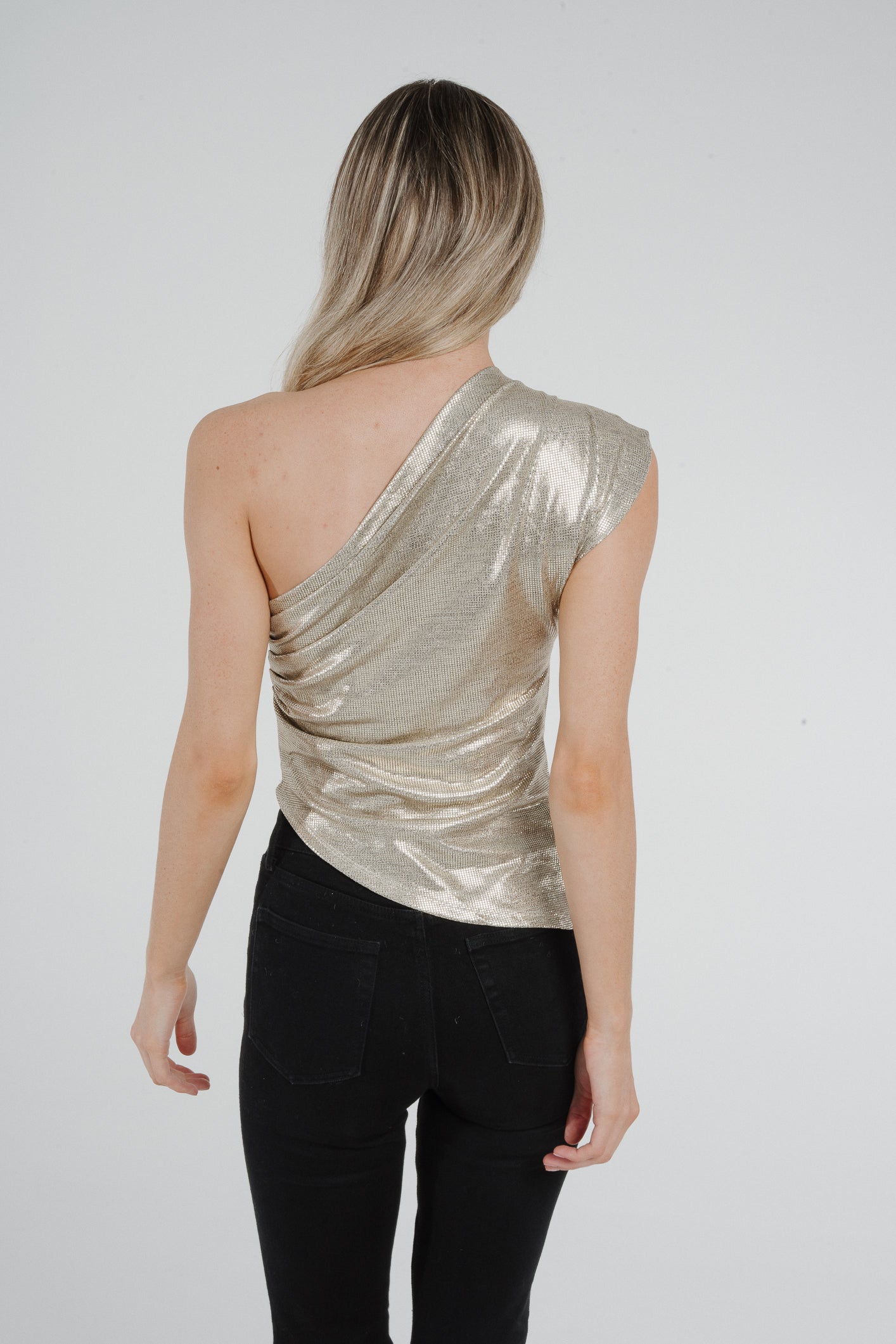 Holly Ruched One Shoulder Top In Gold