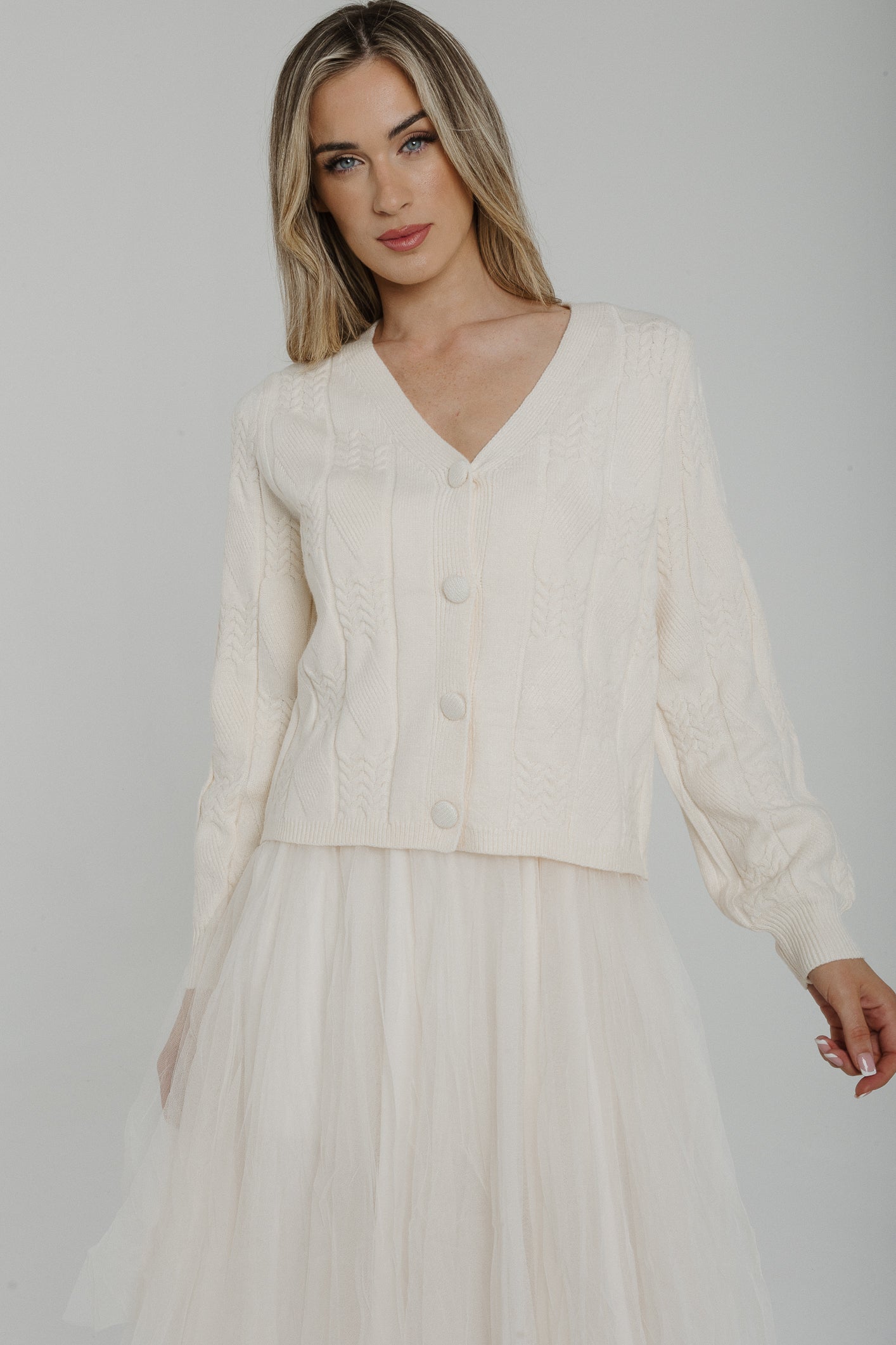 Ella Knit Overlay Tulle Dress In Cream