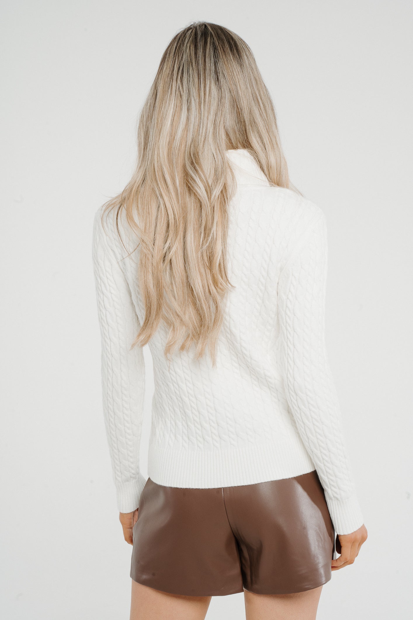 Faye Cable Knit Polo Neck In White