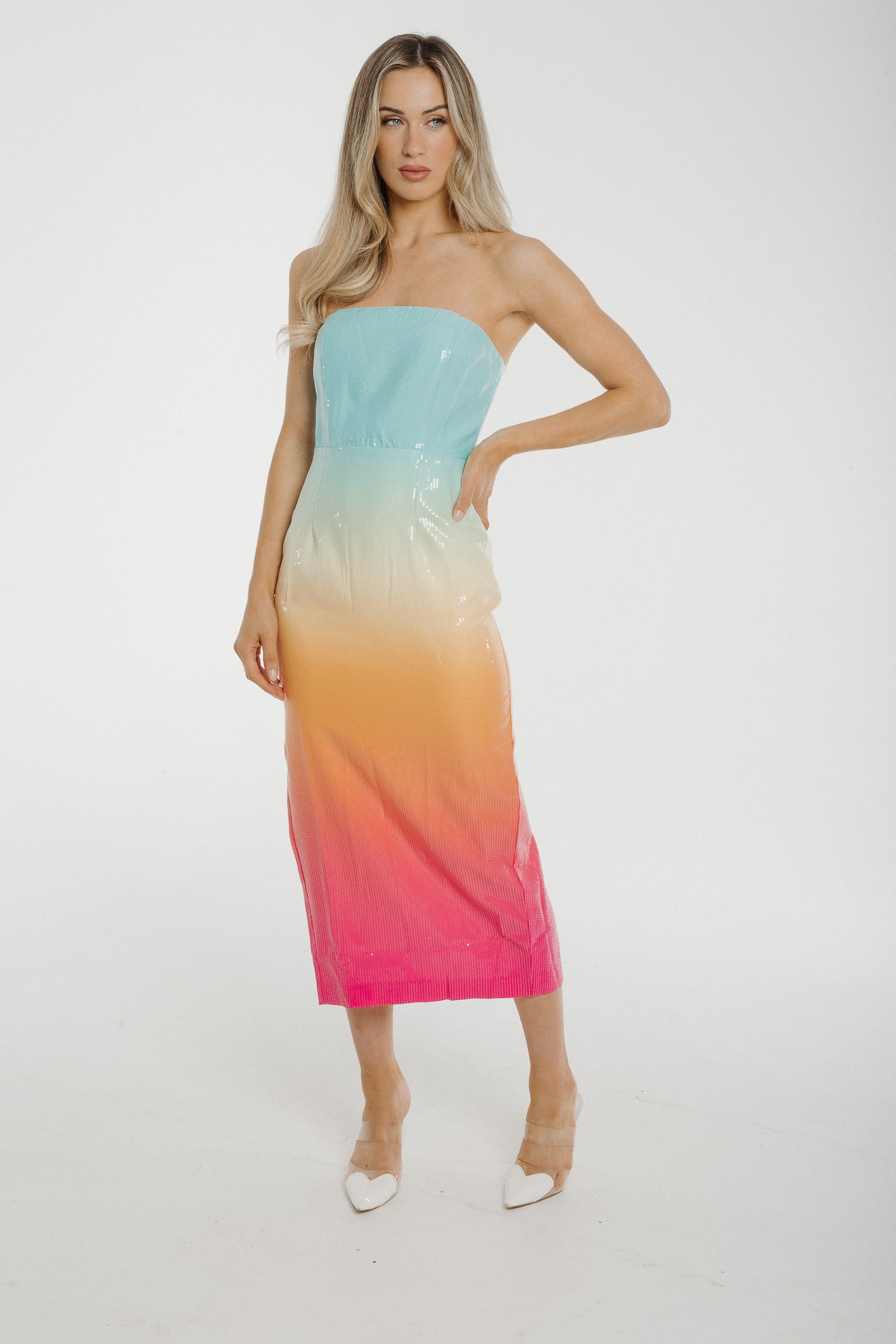 Holly Rainbow Bandeau Dress In Multi