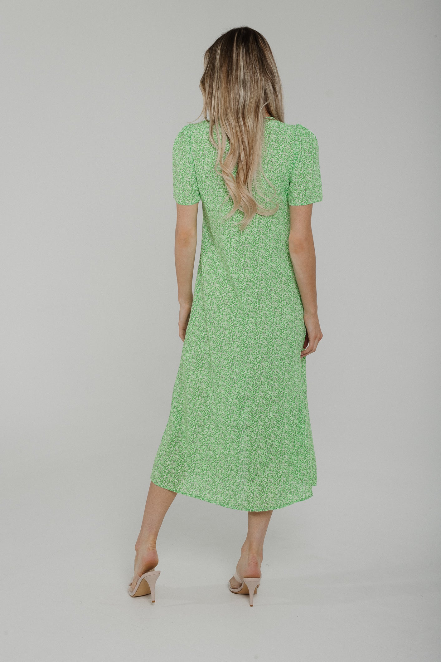 Lucy Button Front Dress In Green Print