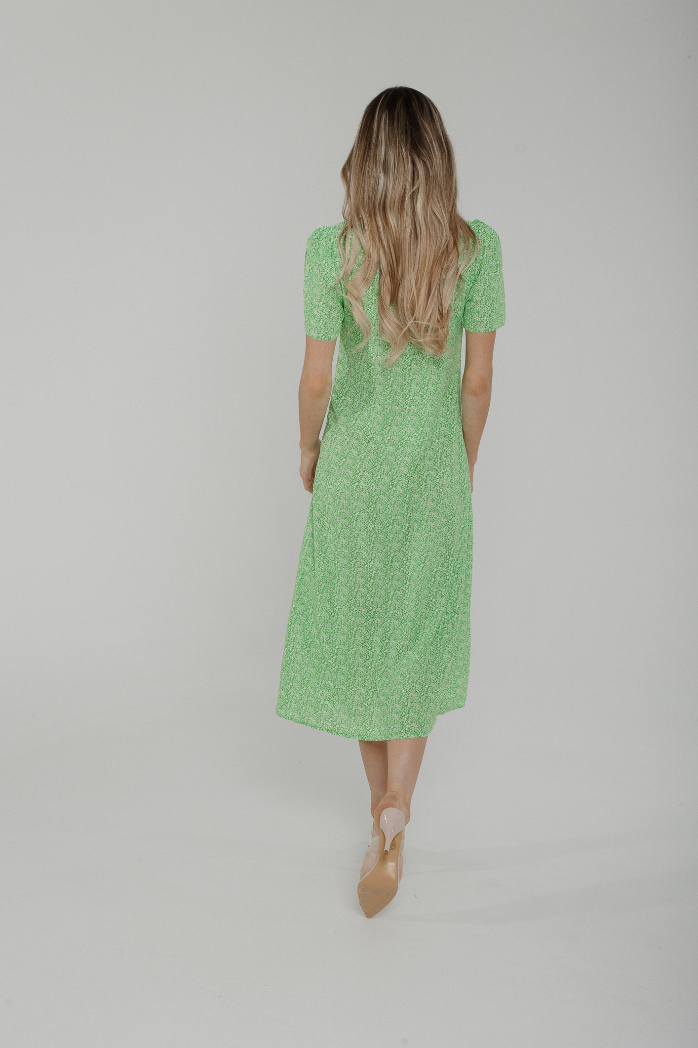 Lucy Button Front Dress In Green Print