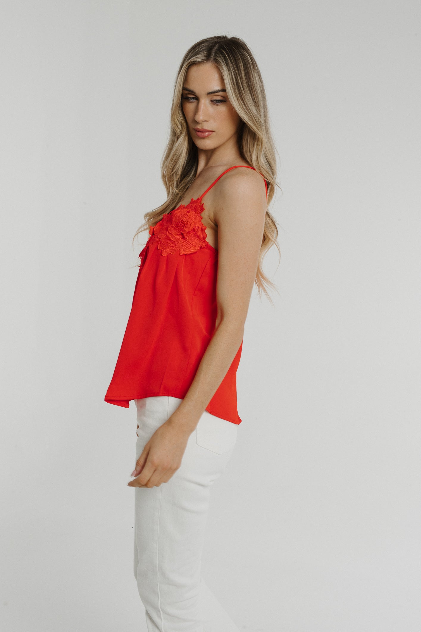 Lydia Floral Trim Cami In Red