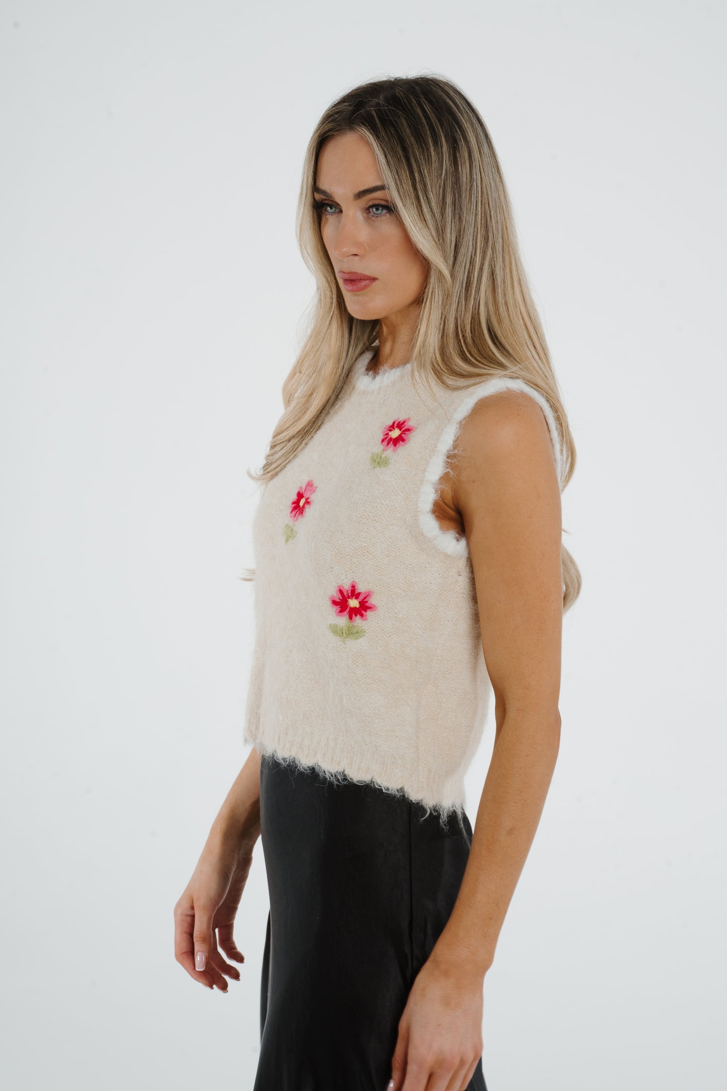 Holly Embroidered Sleeveless Knit In Neutral