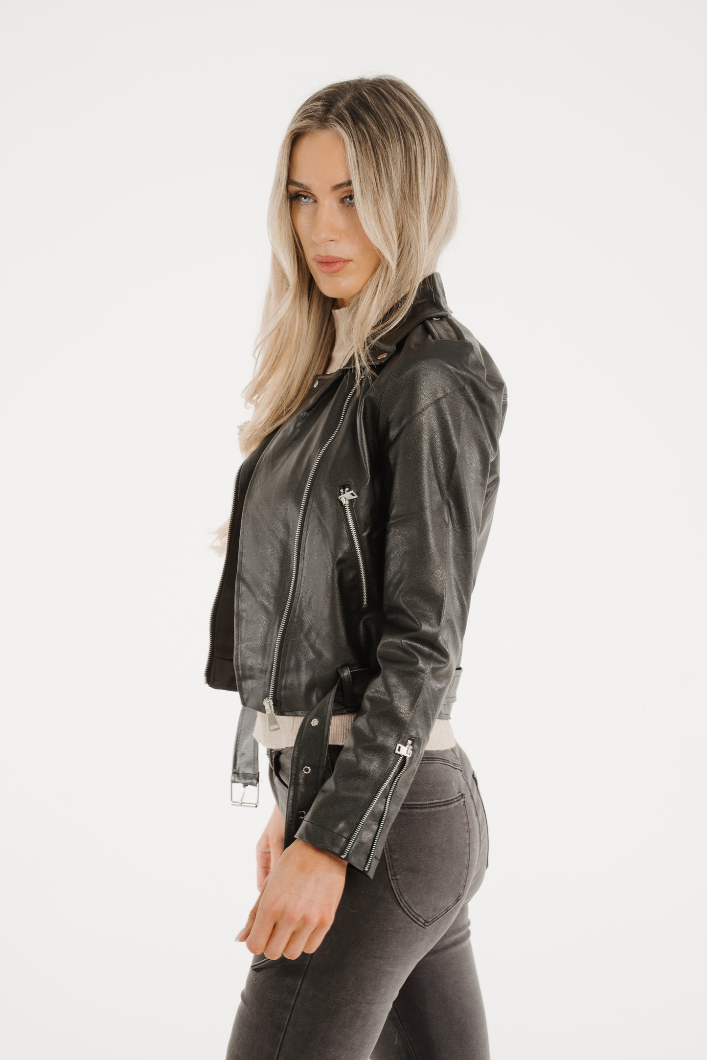 Tara Faux Leather Jacket In Black