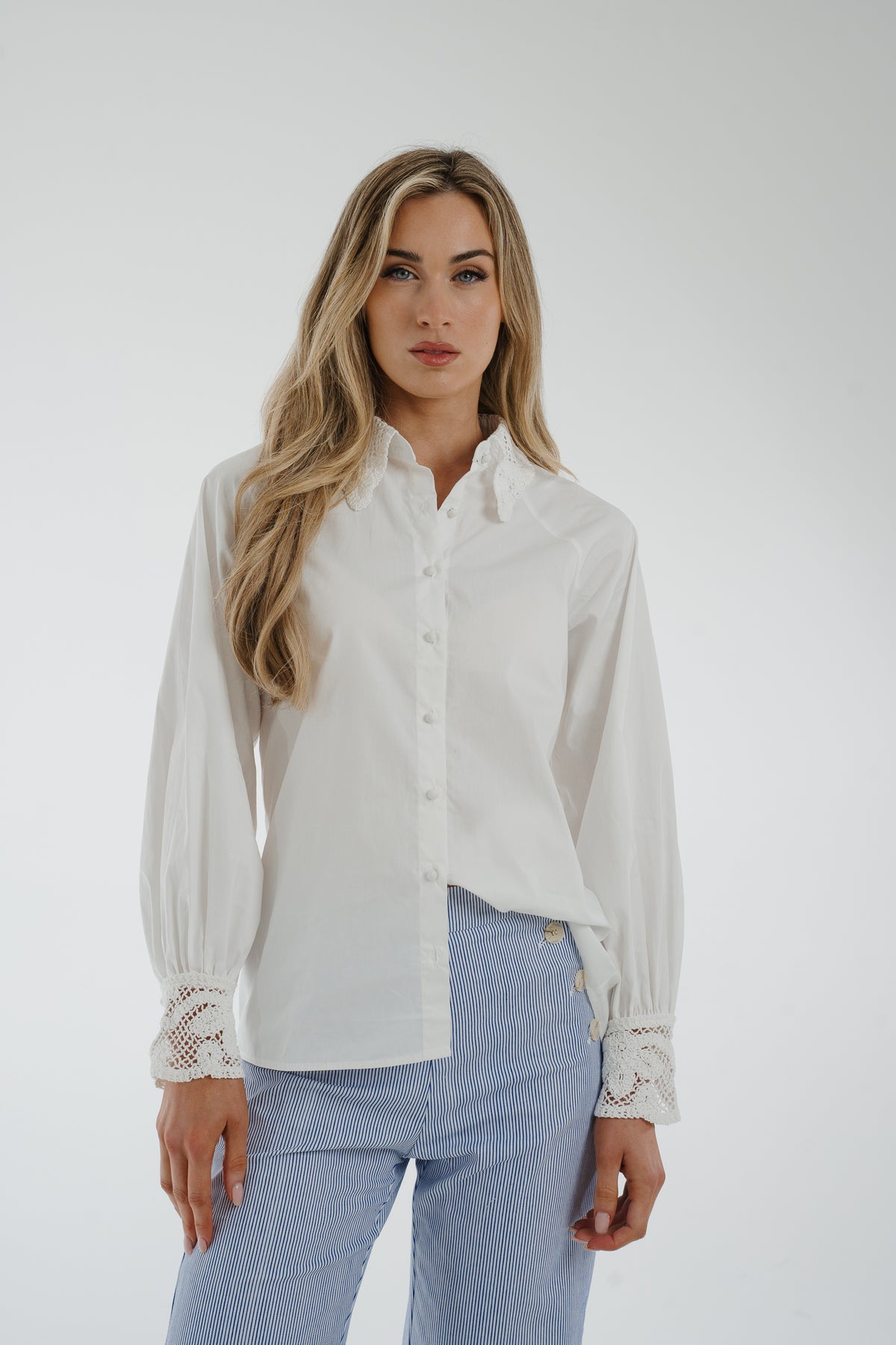 Holly Lace Trim Shirt In White