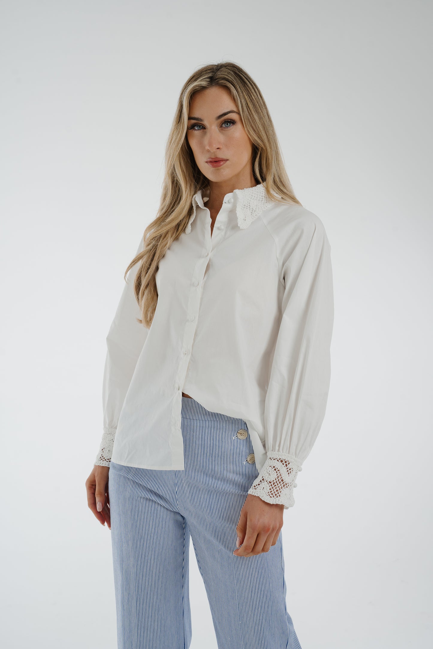 Holly Lace Trim Shirt In White