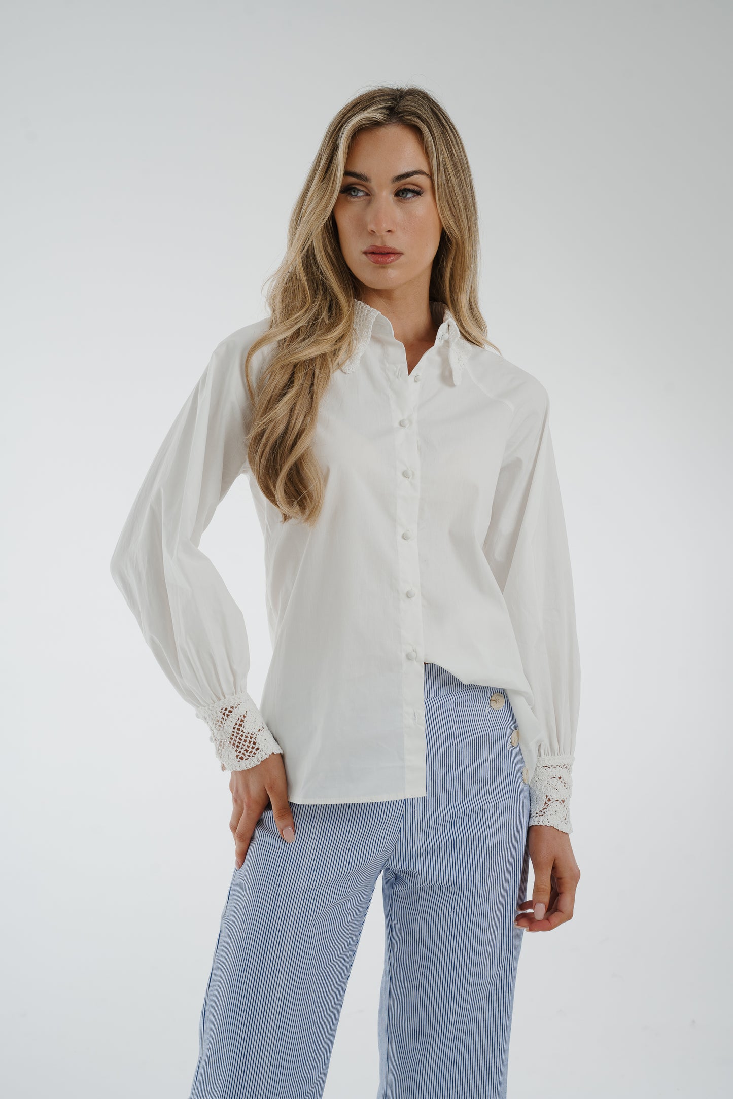 Holly Lace Trim Shirt In White